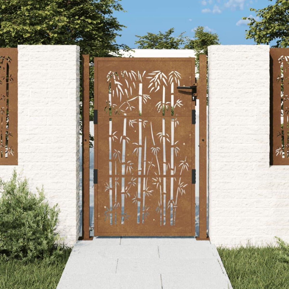 VIDAXL Portail de jardin 105x155 cm acier corten design de bambou