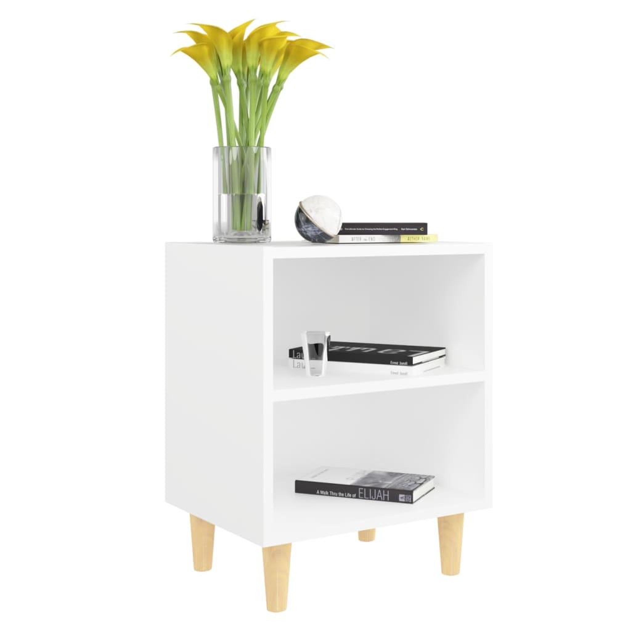 Voir la diapositive 3 : VIDAXL Table de chevet avec pieds en bois massif Blanc 40x30x50 cm