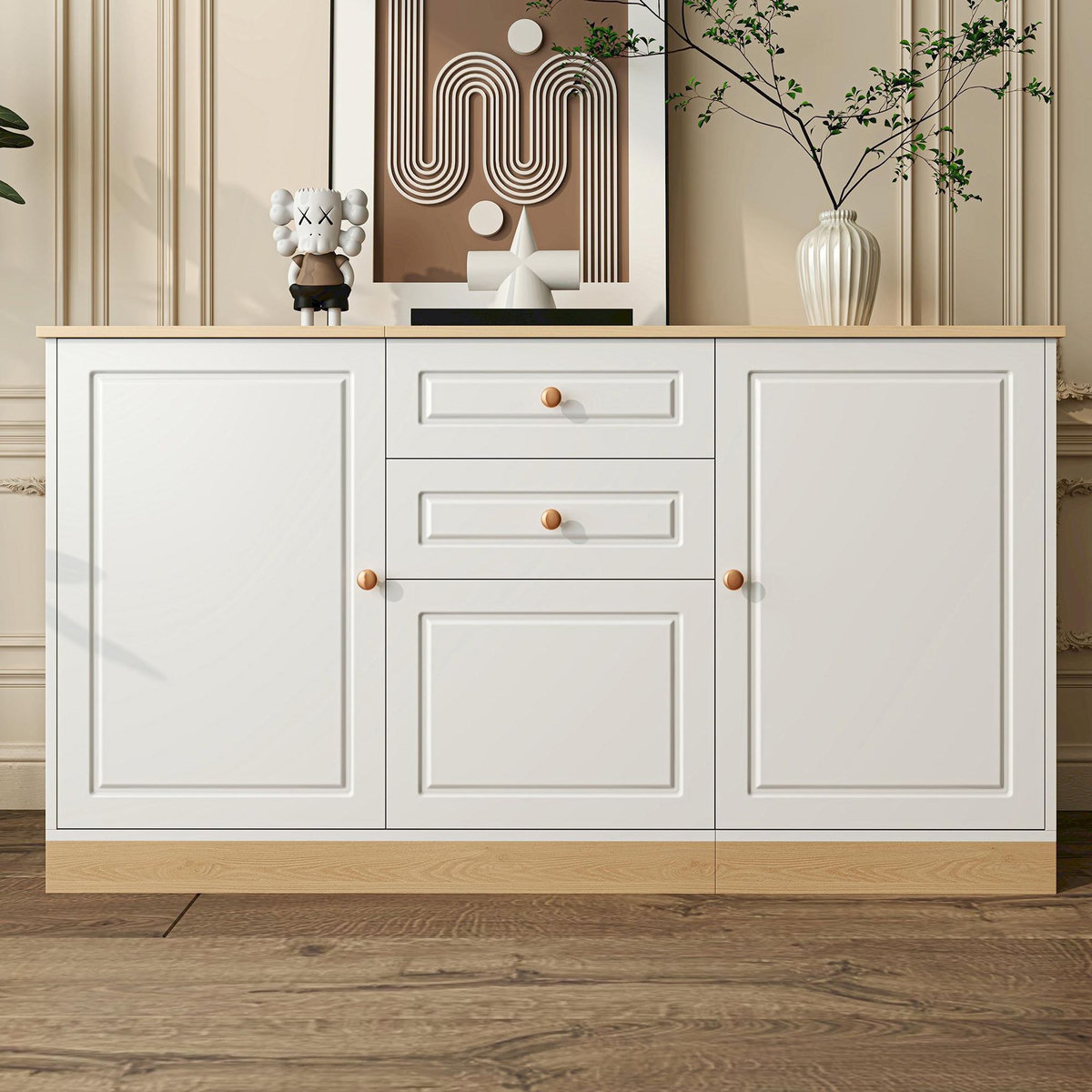 MERAX Buffet 3 porte(s) 2 tiroir(s) - 135,5 cm blanc panneau de particules