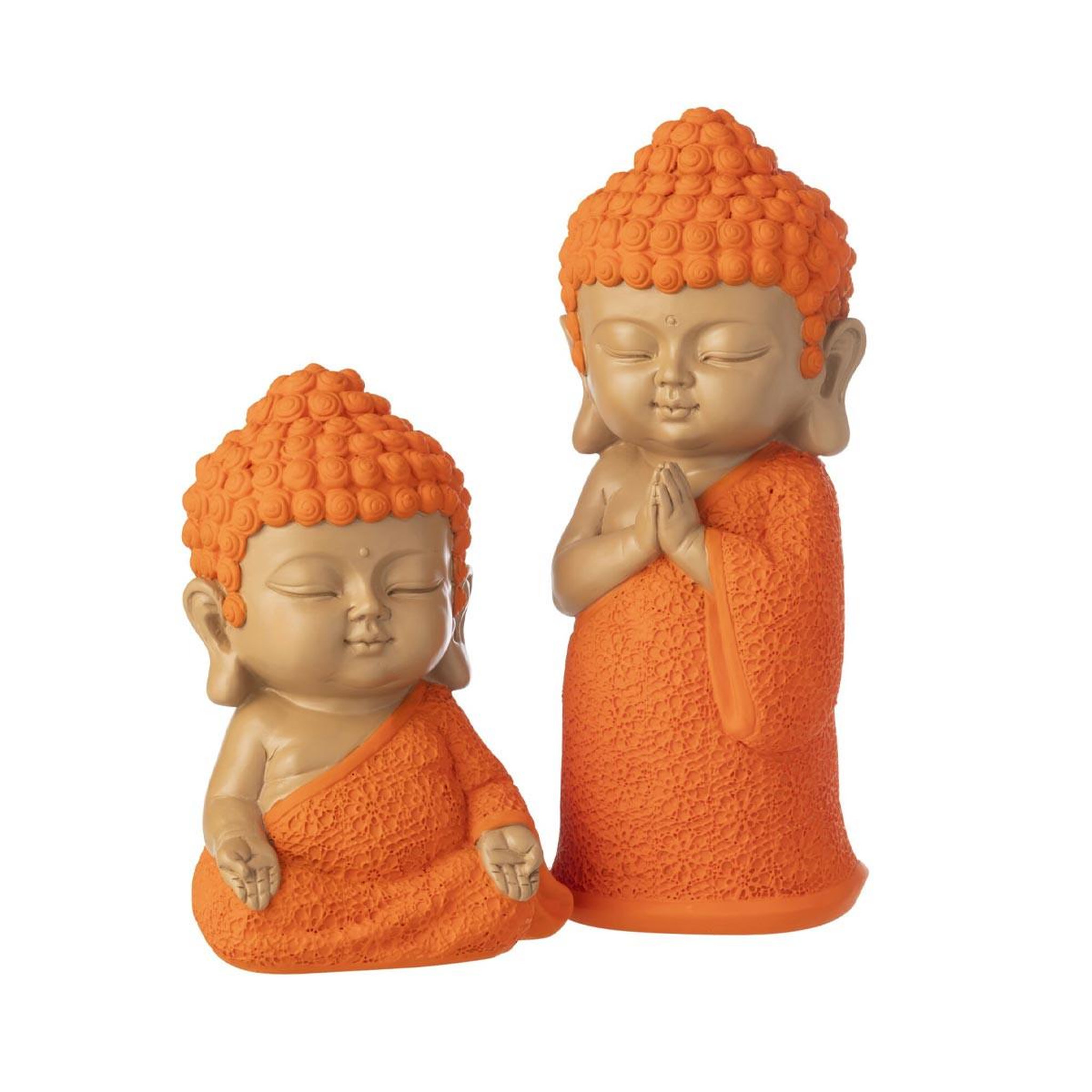 Voir la diapositive 4 : J-LINE Statuette déco moine zen  boudhi  20cm orange