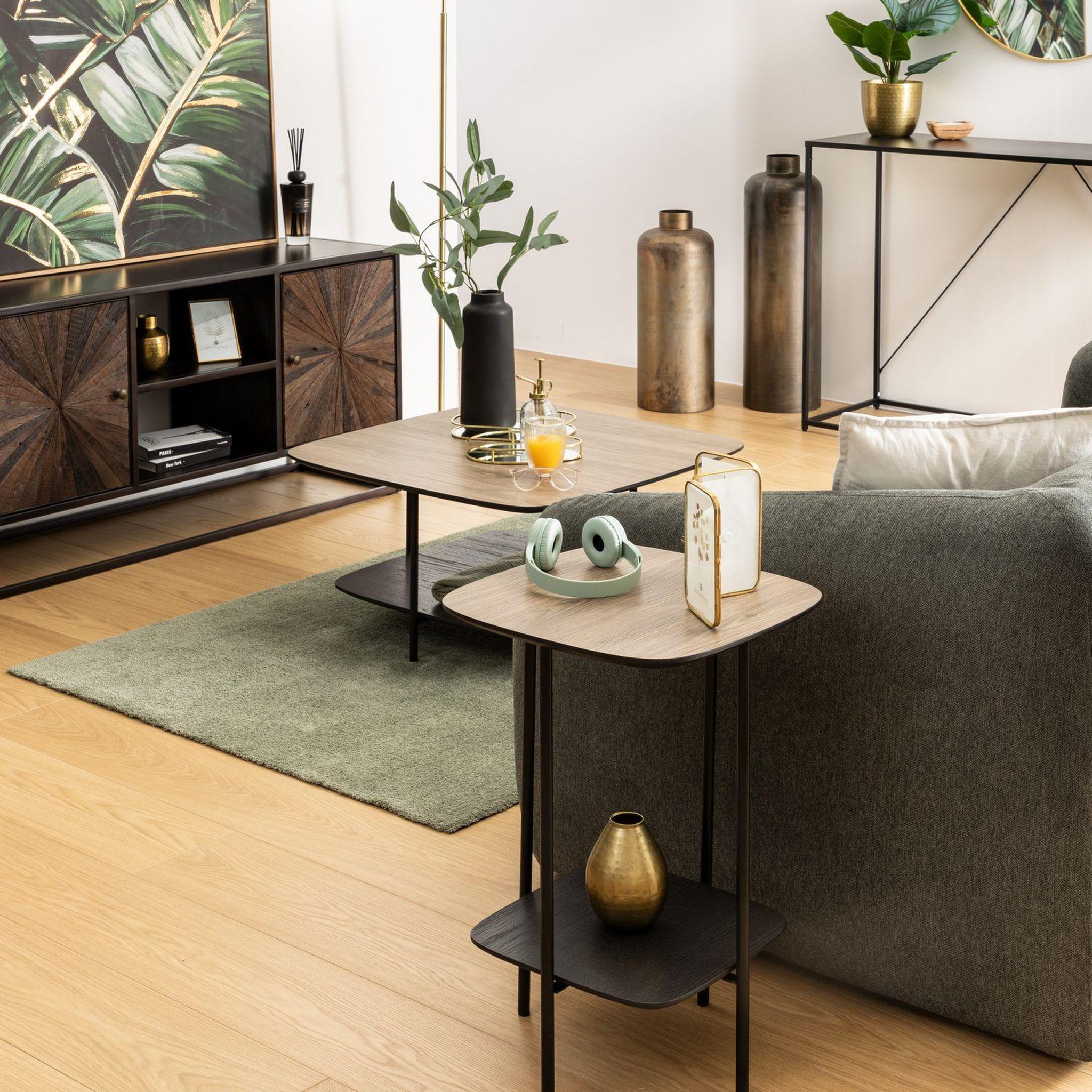 Voir la diapositive 2 : ATMOSPHERA Table à café effet bois et métal hodia - noir