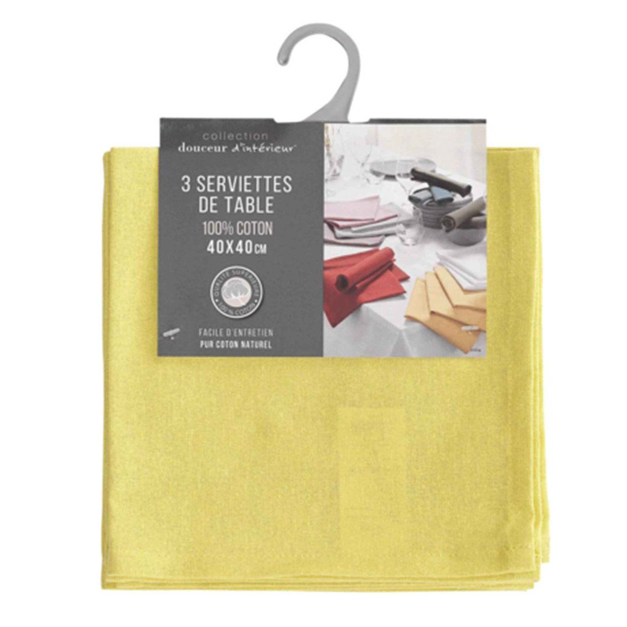 Voir la diapositive 3 : Douceur d'Intérieur Lot de 3 serviettes de table  initia  40x40cm jaune