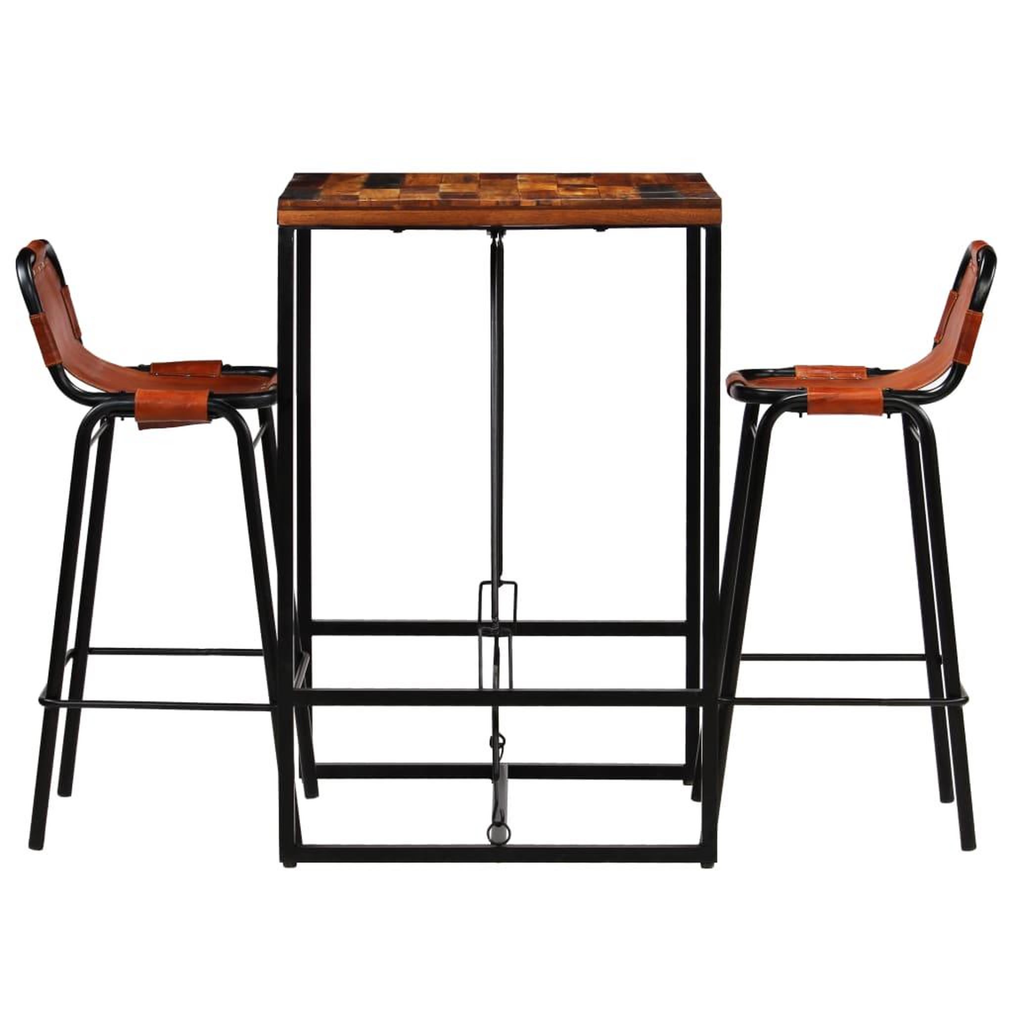 Voir la diapositive 2 : VIDAXL Ensemble de bar 3 pcs Bois massif recycle et cuir de chevre