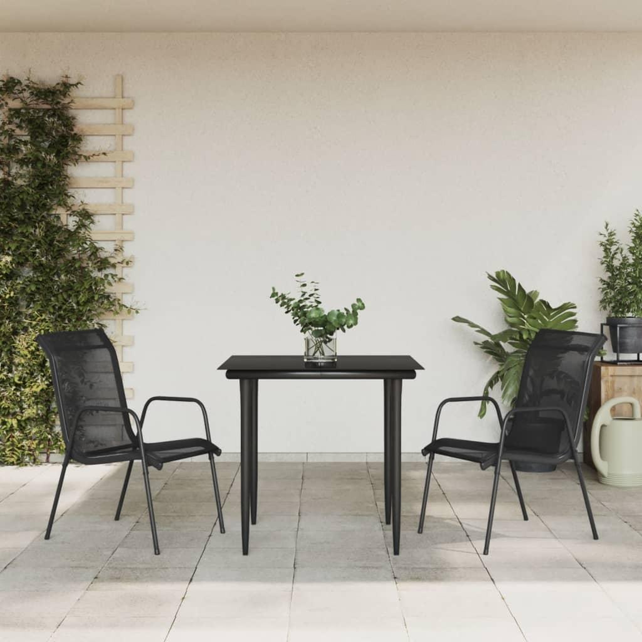 VIDAXL Ensemble a manger de jardin 3 pcs noir textilene et acier