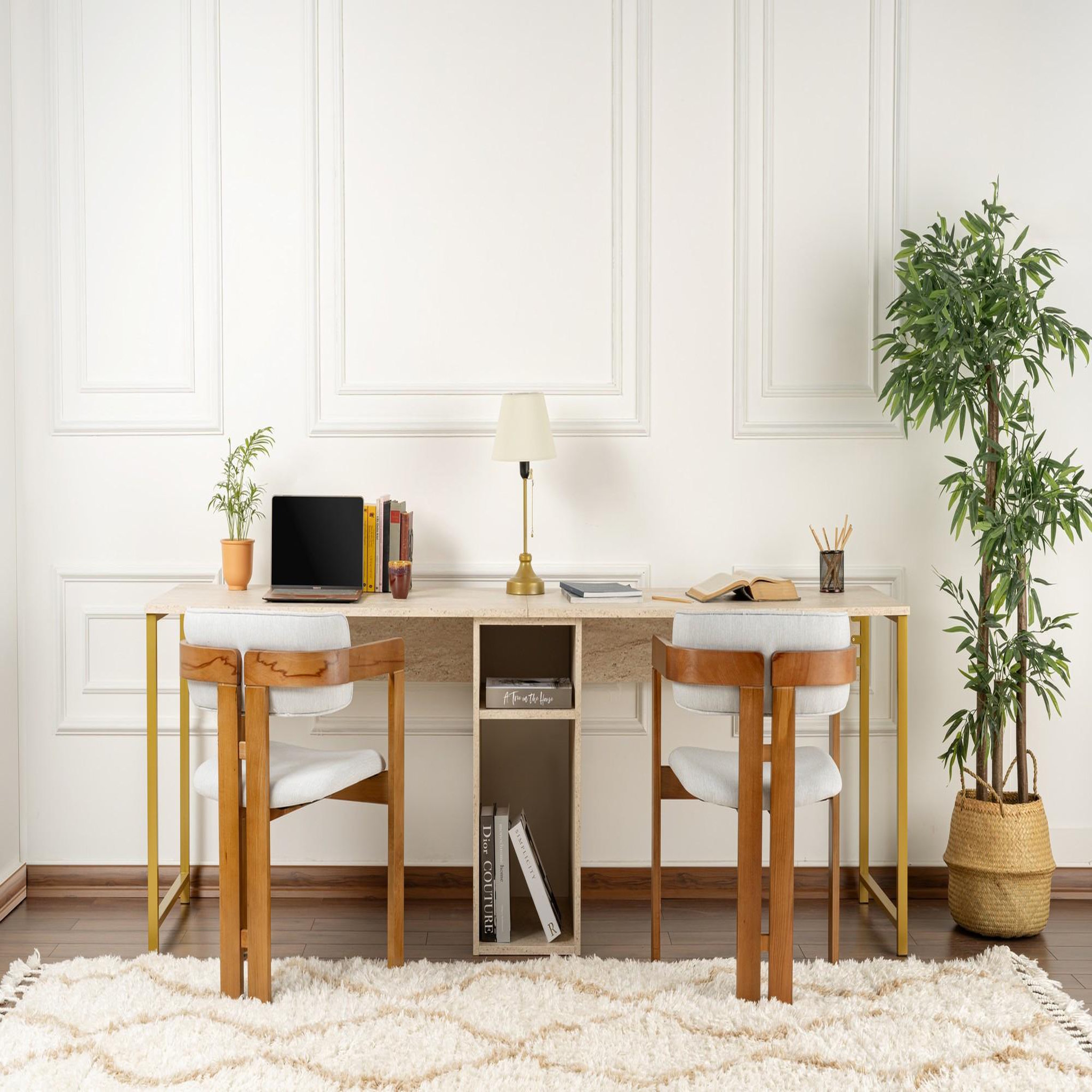 Voir la diapositive 4 : Habitat et Jardin Bureau en bois  twin study desk  - 240 x 60 x 74 cm - travertinor