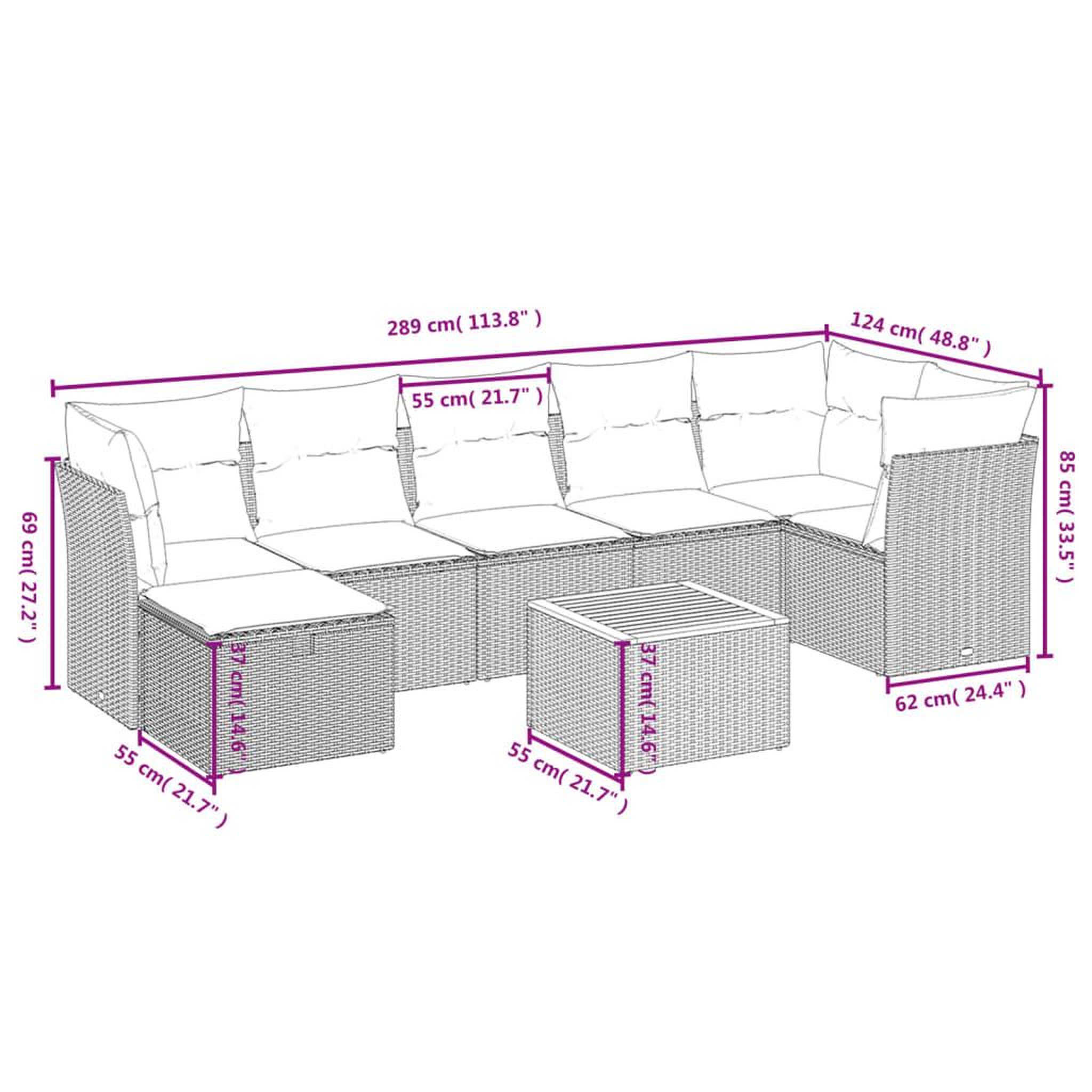Voir la diapositive 4 : VIDAXL Salon de jardin avec coussins 9 pcs beige resine tressee