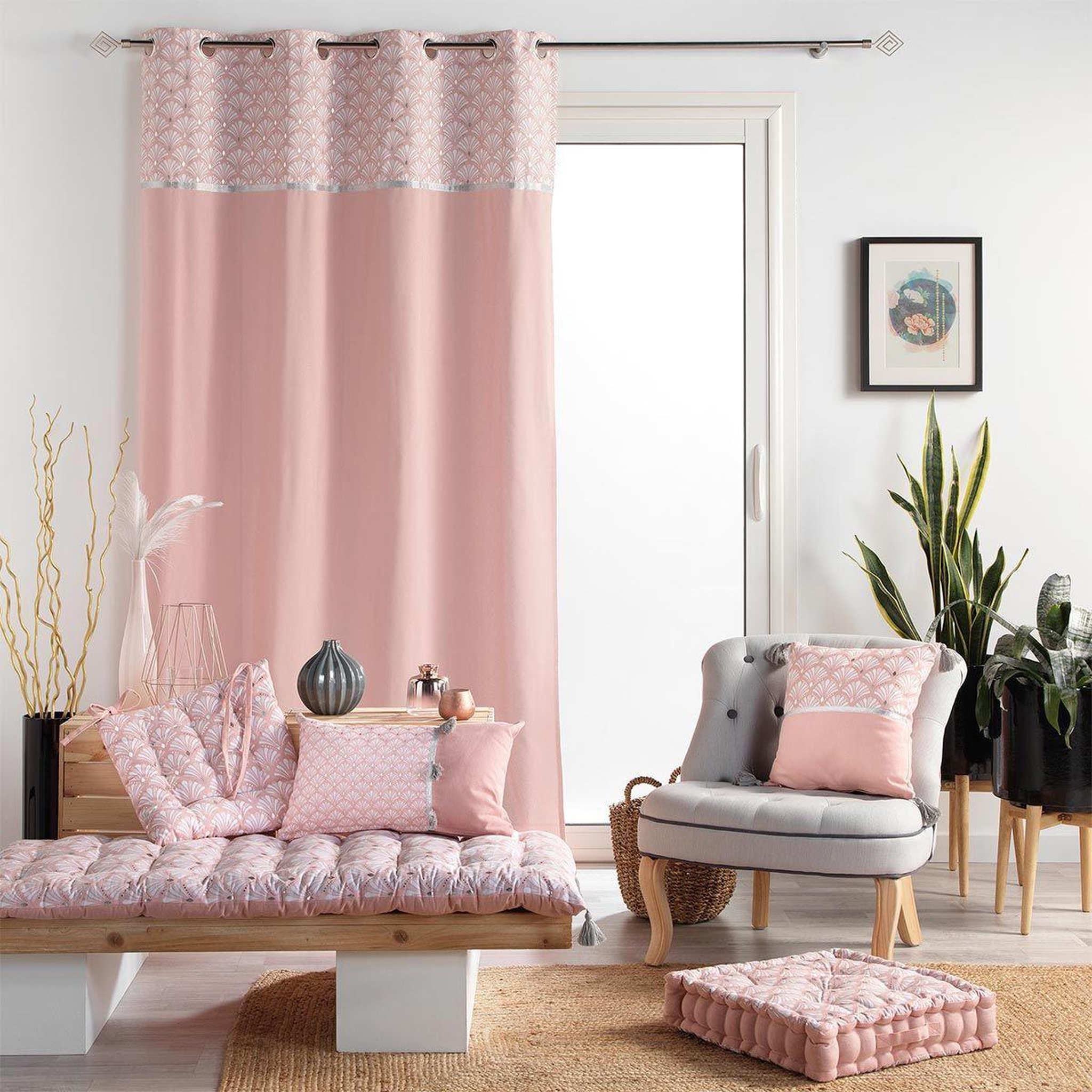 Voir la diapositive 5 : Douceur d'Intérieur Rideau à œillets imprimé  art chic  140x240cm rose