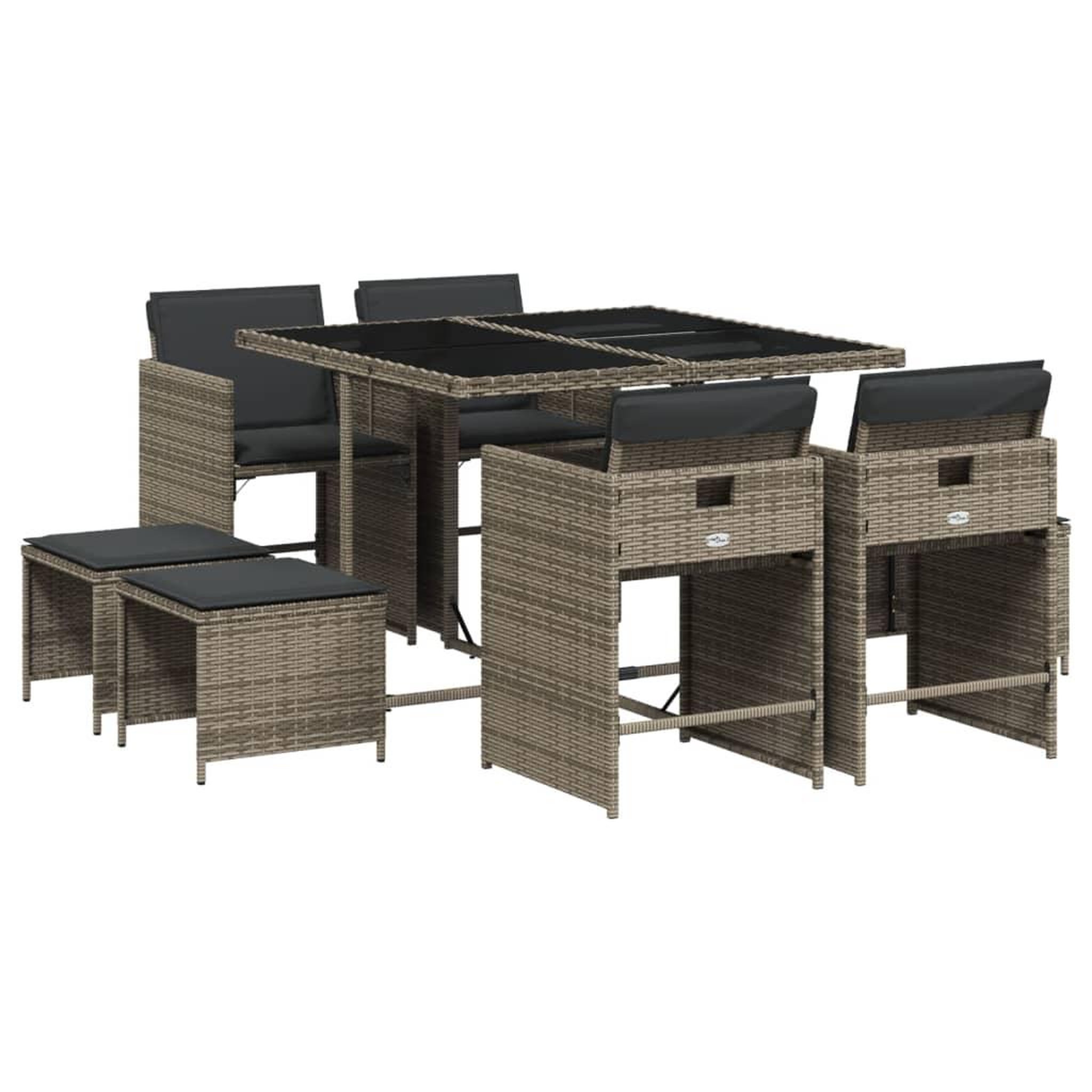 Voir la diapositive 2 : VIDAXL Ensemble a manger de jardin 9 pcs coussins gris resine tressee