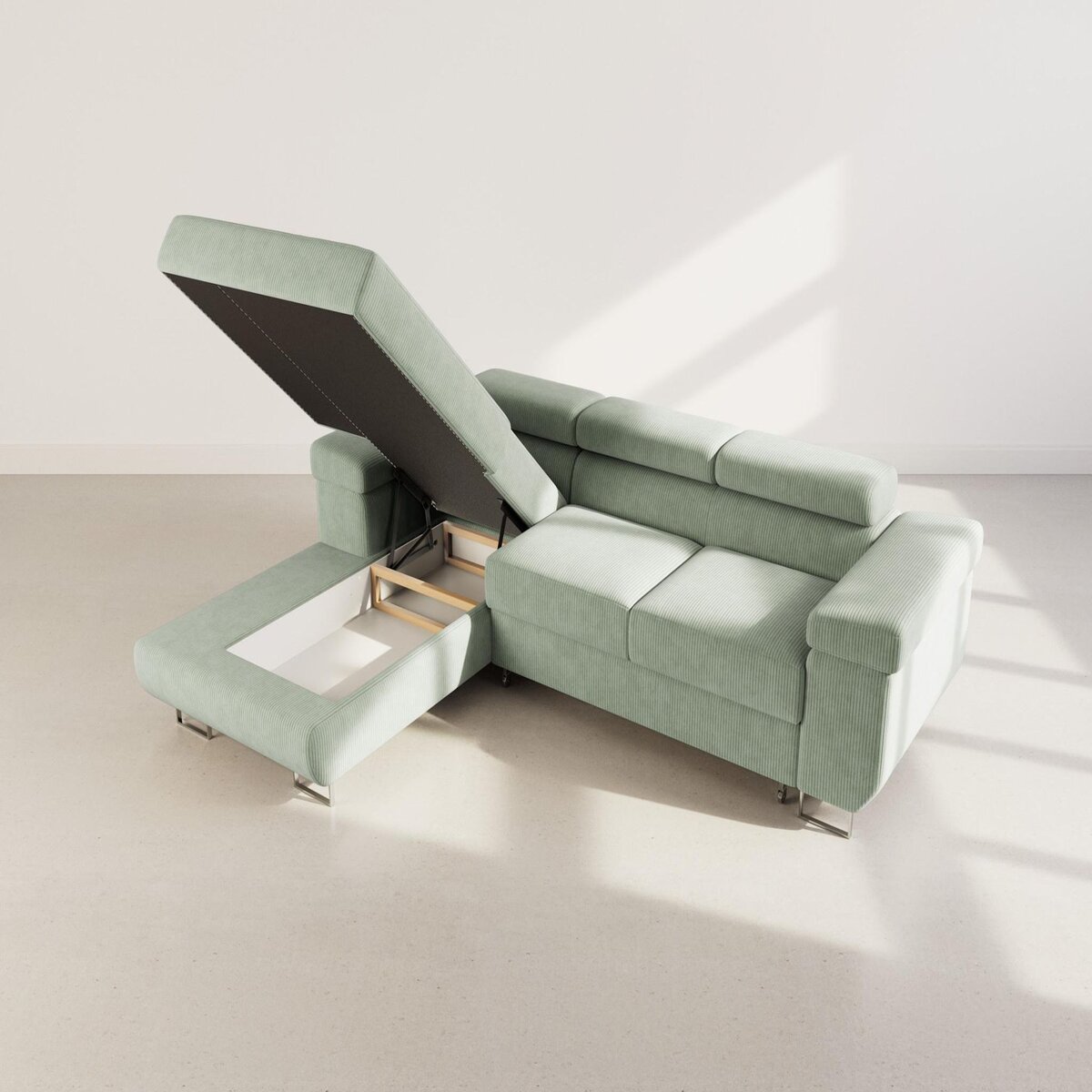 BEST MOBILIER Pablo - canapé d'angle gauche - 6 places - convertible avec coffre et têtières réglables - en velours côtelé