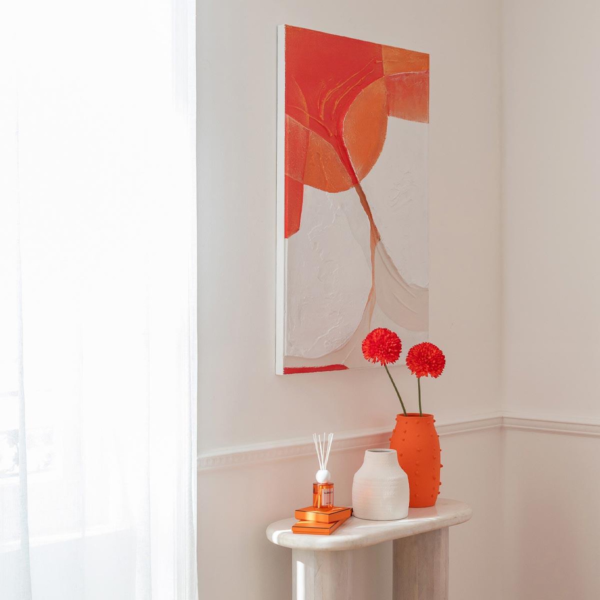 Voir la diapositive 4 : J-LINE Tableau déco  cercles  82x122cm orange & blanc cassé