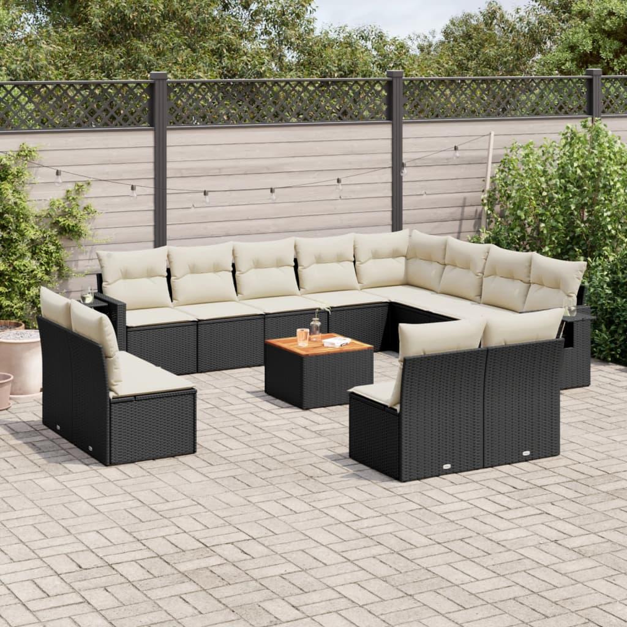 VIDAXL Salon de jardin avec coussins 13 pcs noir resine tressee