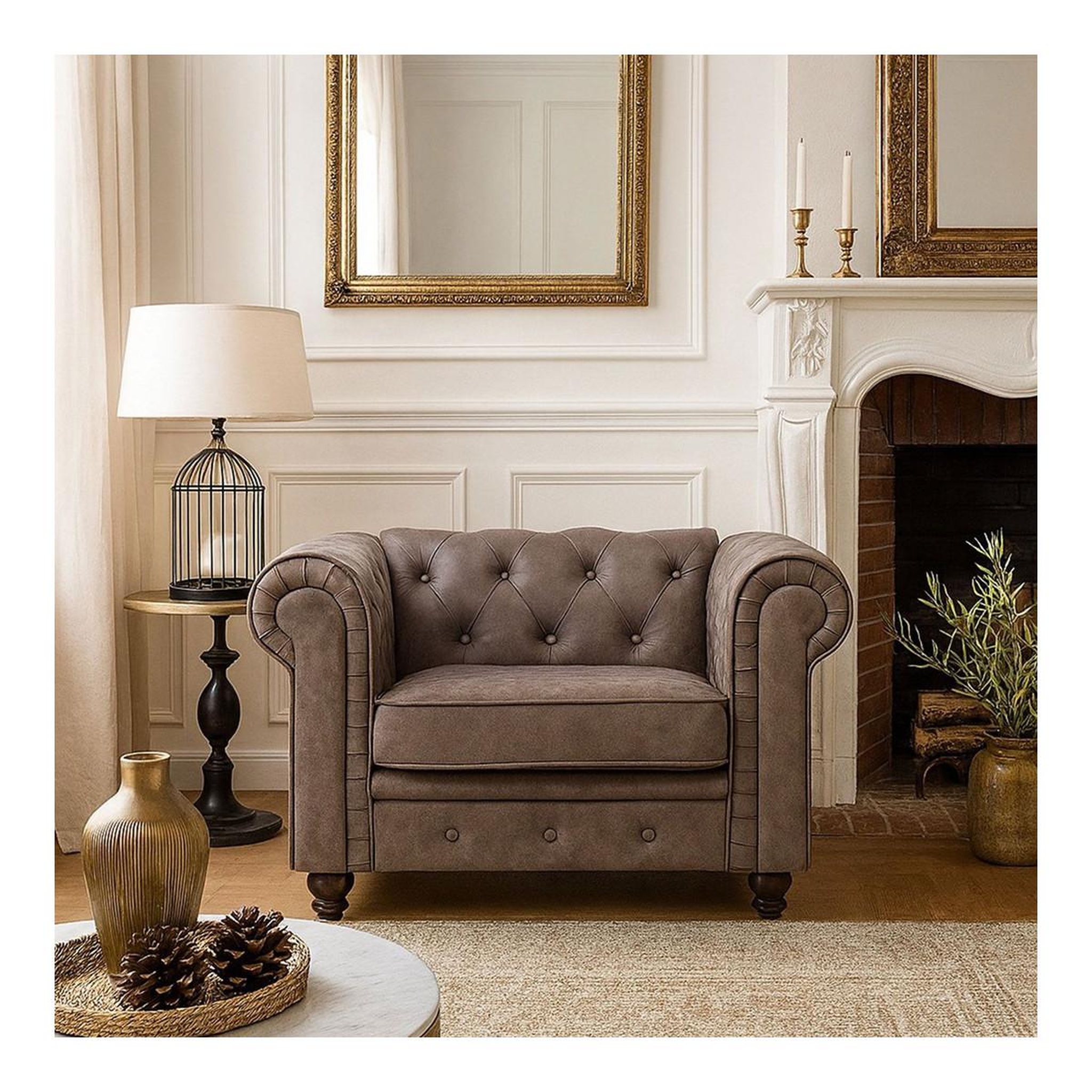 Voir la diapositive 6 : Paris Prix Fauteuil design  chesterfield  110cm marron vintage