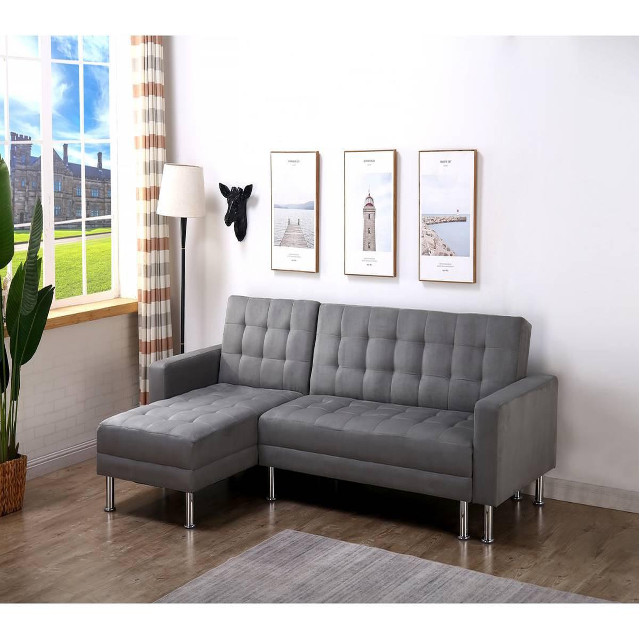 Voir la diapositive 2 : Habitat et Jardin Canapé d'angle convertible et réversible  theo - 4 places - gris