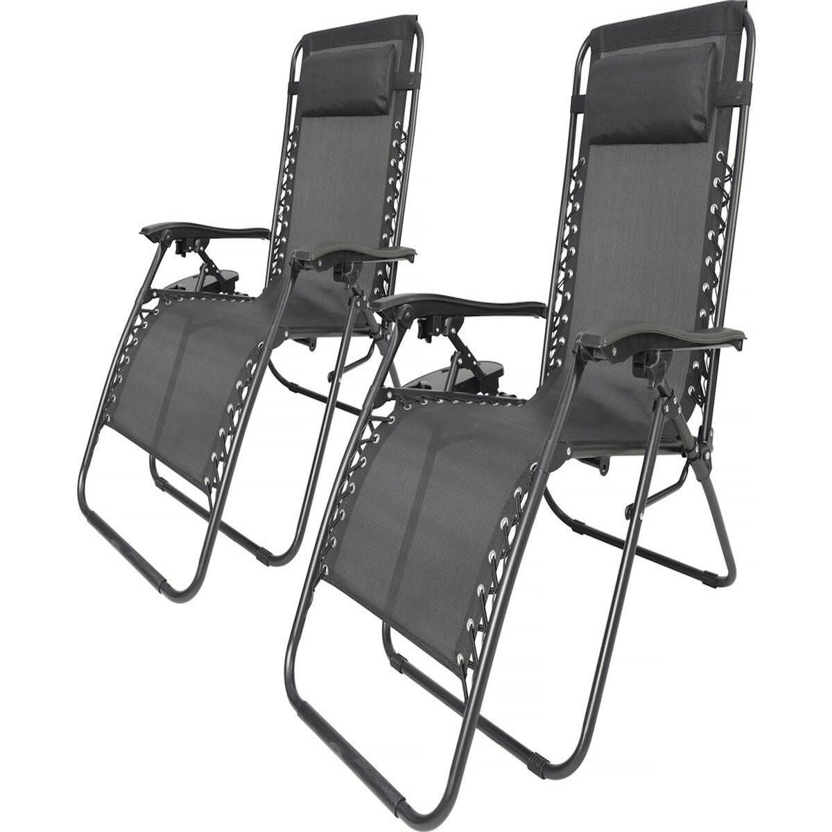 Habitat et Jardin Lot de 2 fauteuils de jardin inclinable zéro gravité avec coussin matelassé  Sintra  - Taupe