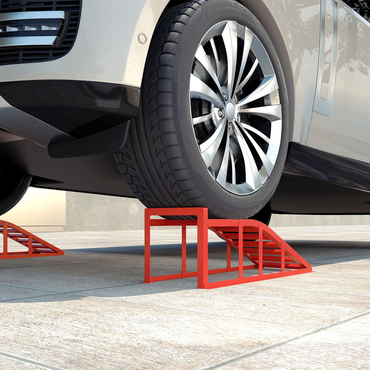 HOMCOM Lot de 2 rampes de levage pour voiture en acier - 1T levée max. 220 mm - rouge