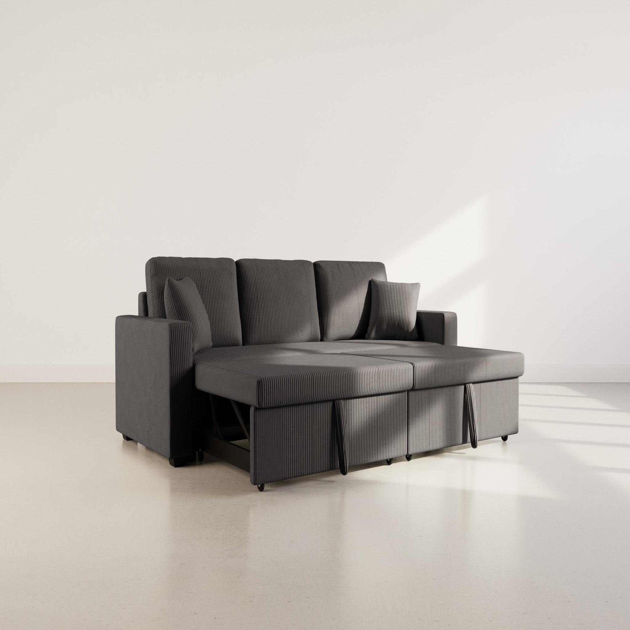 Voir la diapositive 3 : BEST MOBILIER Cyrus - canapé droit 3 places convertible en velours côtelé