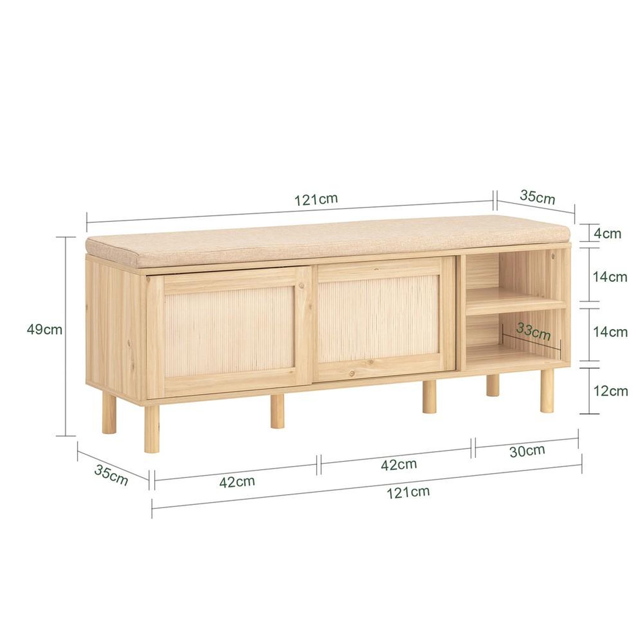 Voir la diapositive 3 : SOBUY SoBuy - Banc de rangement à chaussures avec deux portes - Nature - 121x35x49cm - Nordique - FSR163-N