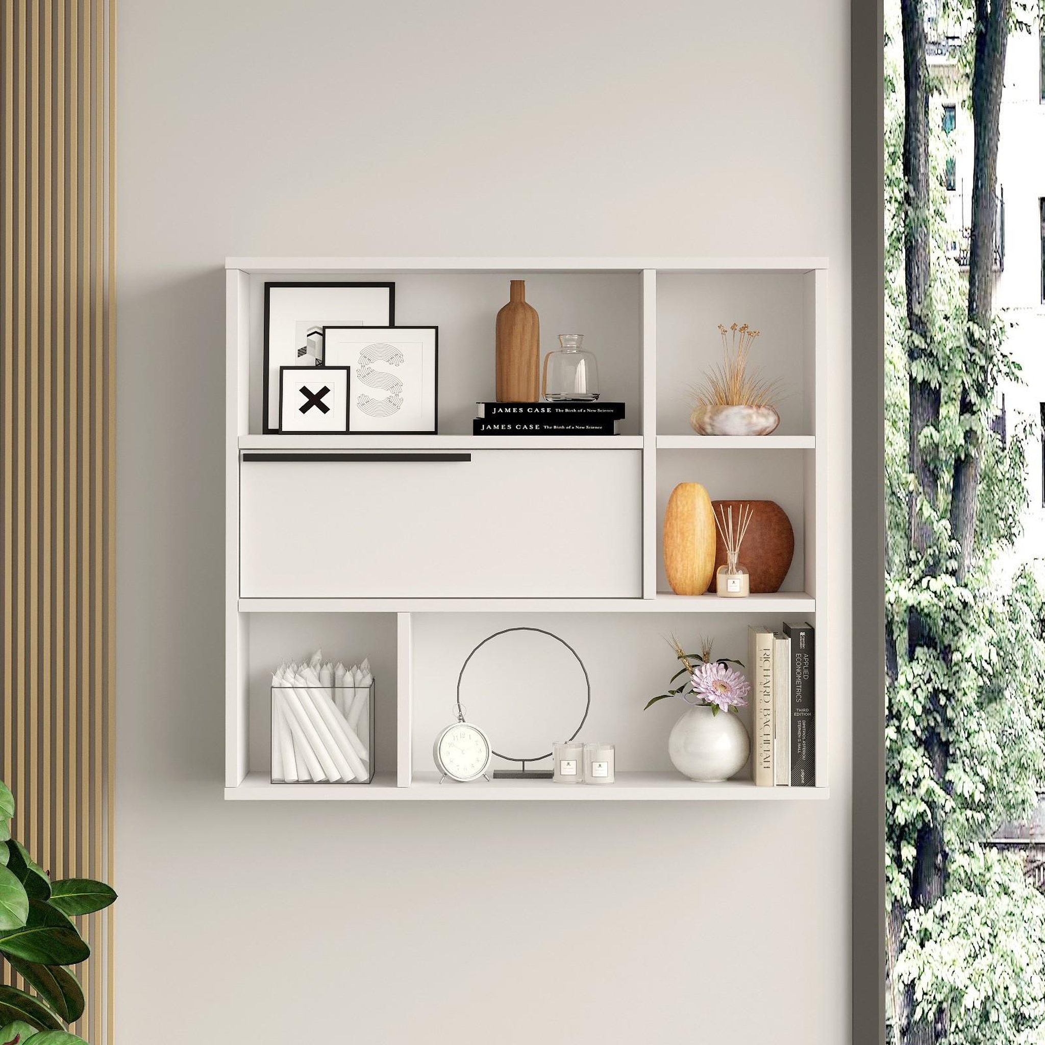 Voir la diapositive 4 : Habitat et Jardin Étagère murale en bois  calvin  - 90 x 22 x 81 cm - blanc
