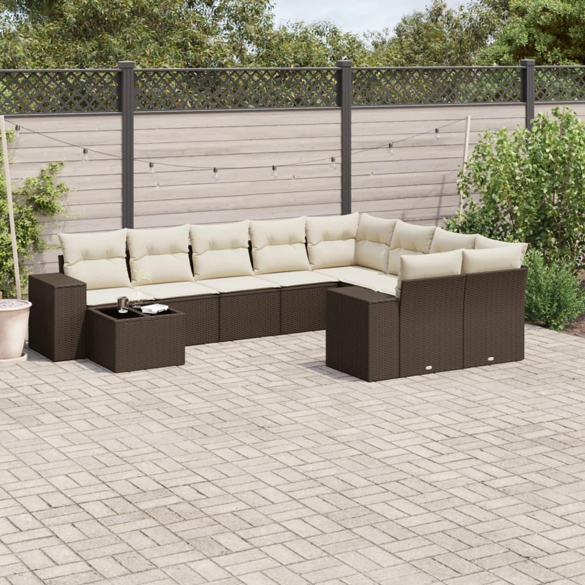 VIDAXL Salon de jardin 10 pcs avec coussins marron resine tressee