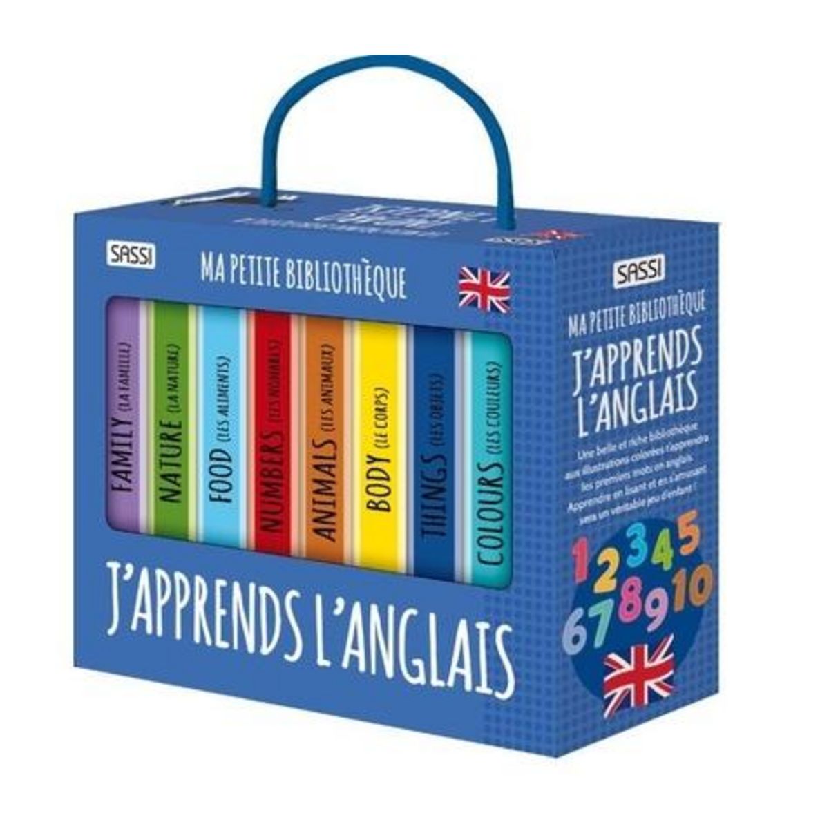 MA PETITE BIBLIOTHEQUE J'APPRENDS L'ANGLAIS. COFFRET EN 8 VOLUMES : COLOURS ; THINGS ; BODY ; ANIMALS ; NUMBERS ; FOOD ; NATURE ; FAMILY, TEXTES EN FRANCAIS ET ANGLAIS, Marcolin Roberta