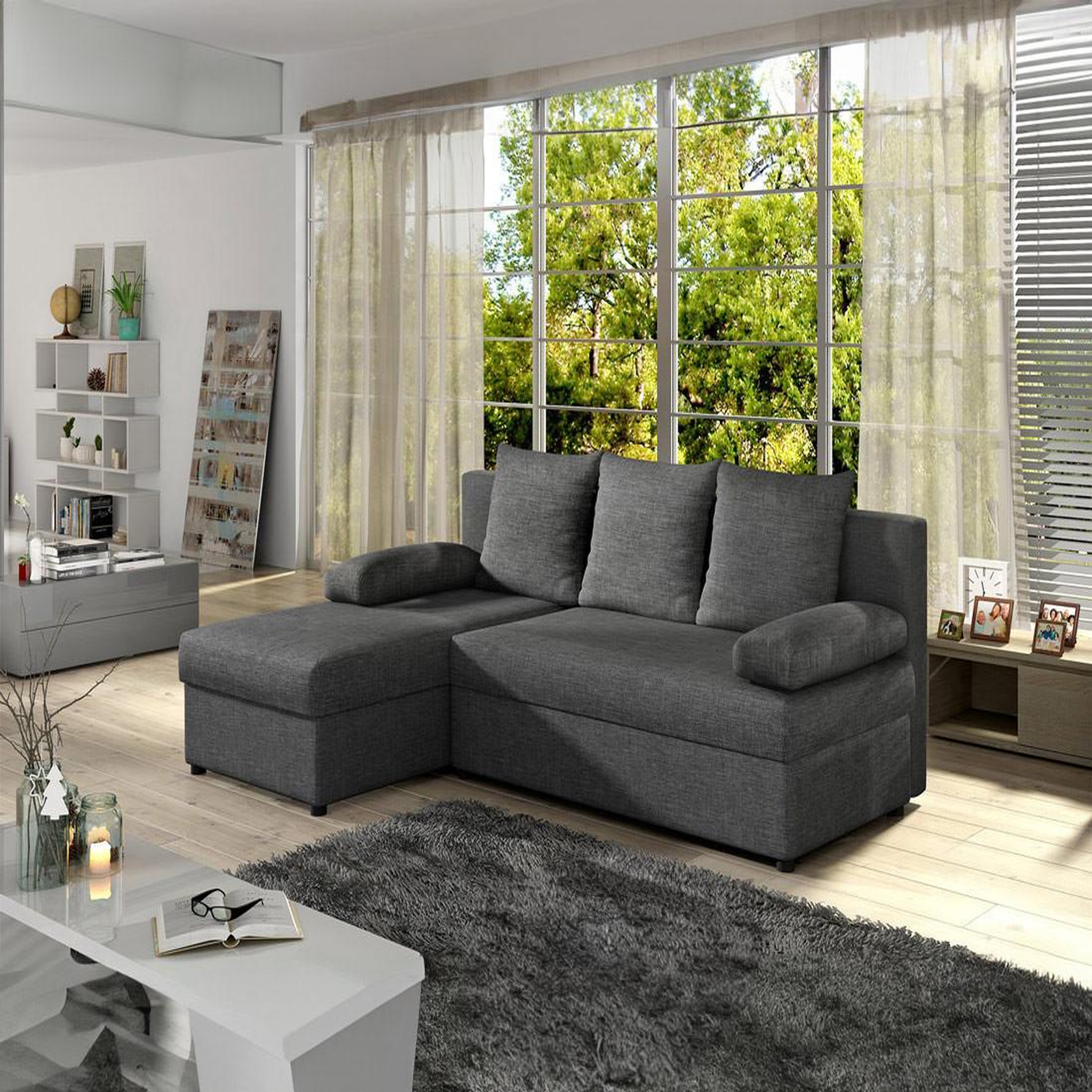 Voir la diapositive 1 : BEST MOBILIER Numancia - canapé d'angle réversible 4 places - convertible avec coffre - en tissu
