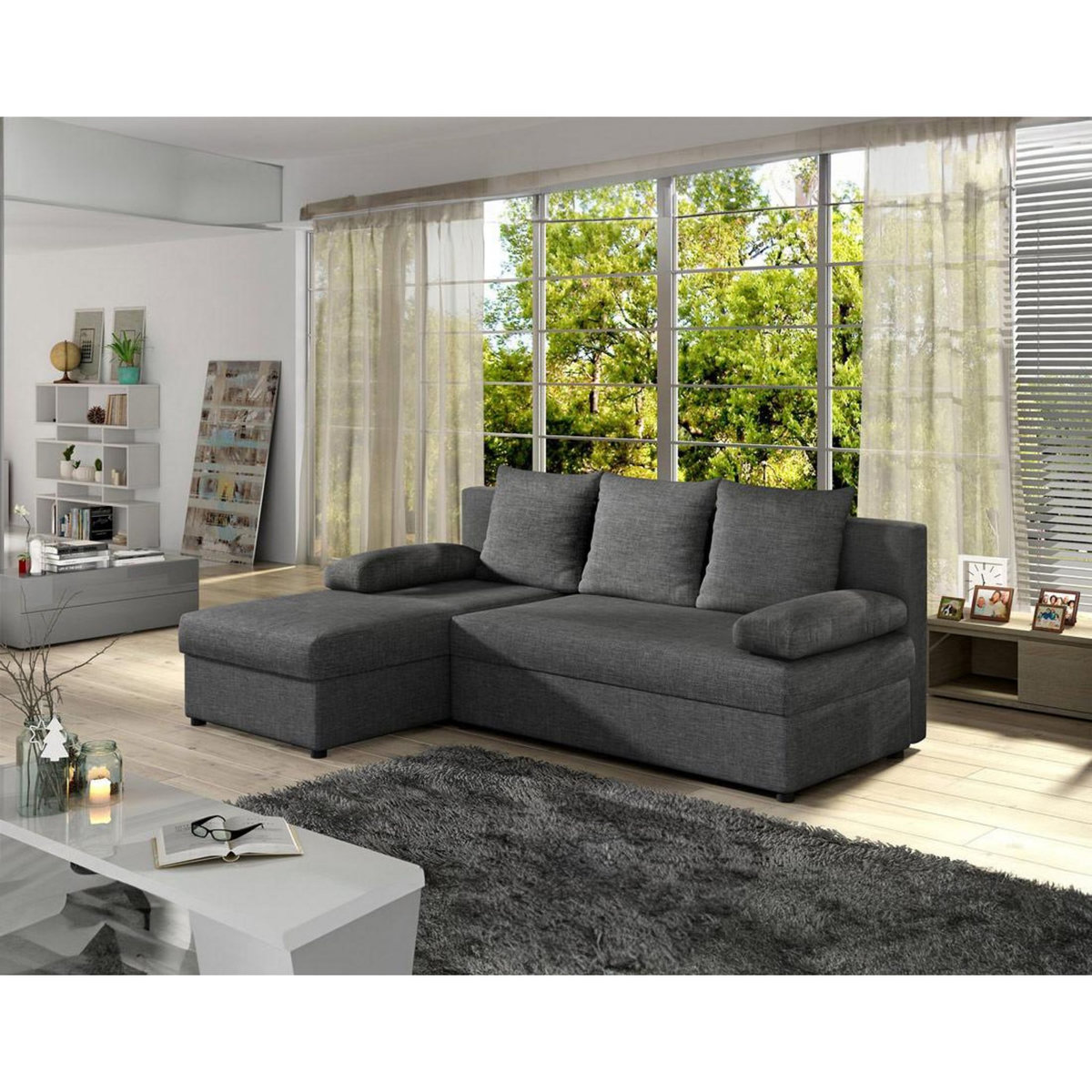 BEST MOBILIER Numancia - canapé d'angle réversible 4 places - convertible avec coffre - en tissu