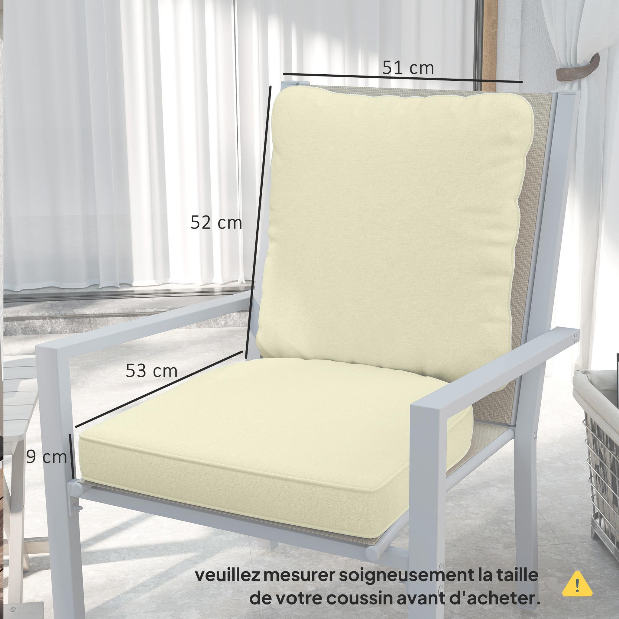 Voir la diapositive 3 : OUTSUNNY Lot de 2 coussins galettes assise dossier de chaises fauteuils de jardin polyester blanc cassé