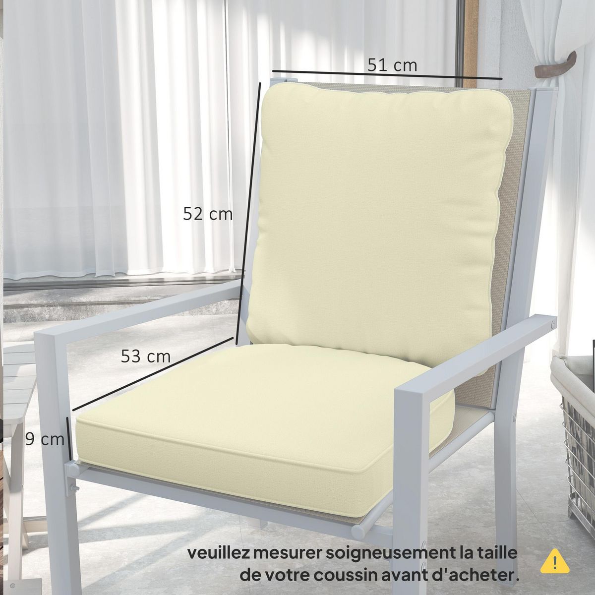 OUTSUNNY Lot de 2 coussins galettes assise dossier de chaises fauteuils de jardin polyester blanc cassé