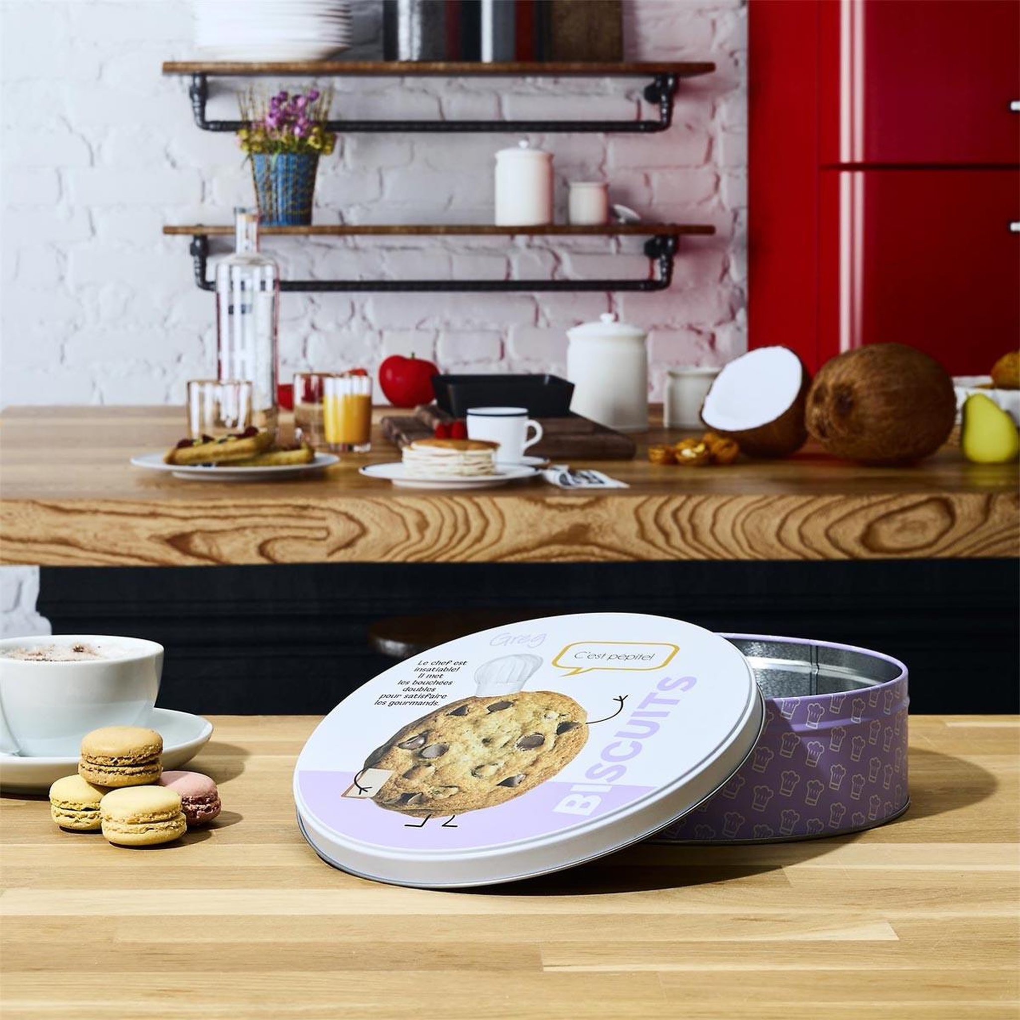 Voir la diapositive 4 : COOK CONCEPT Boîte à biscuits en métal  ludique  22cm violet