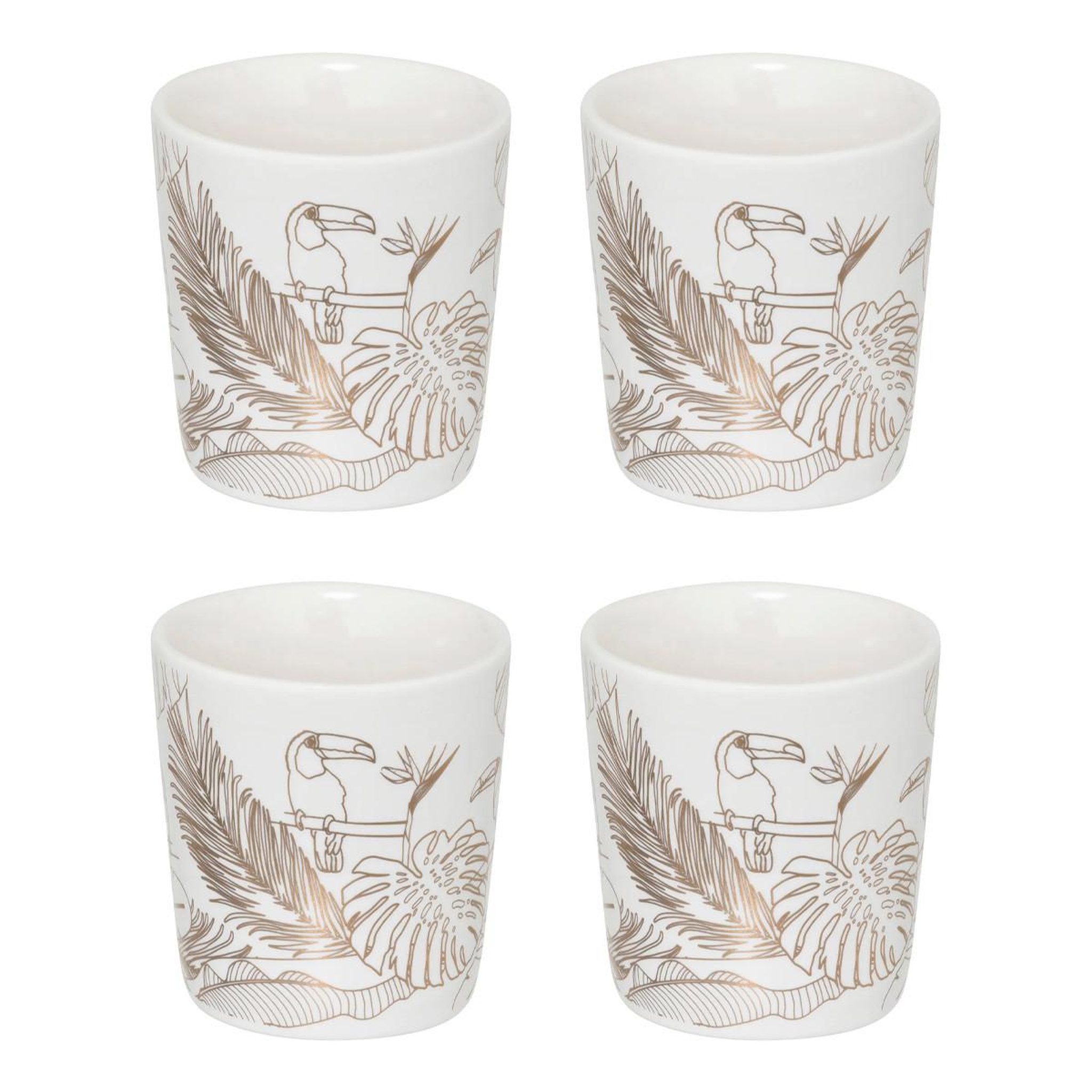 SECRET DE GOURMET Lot de 4 tasses à café  toucan  10cl blanc