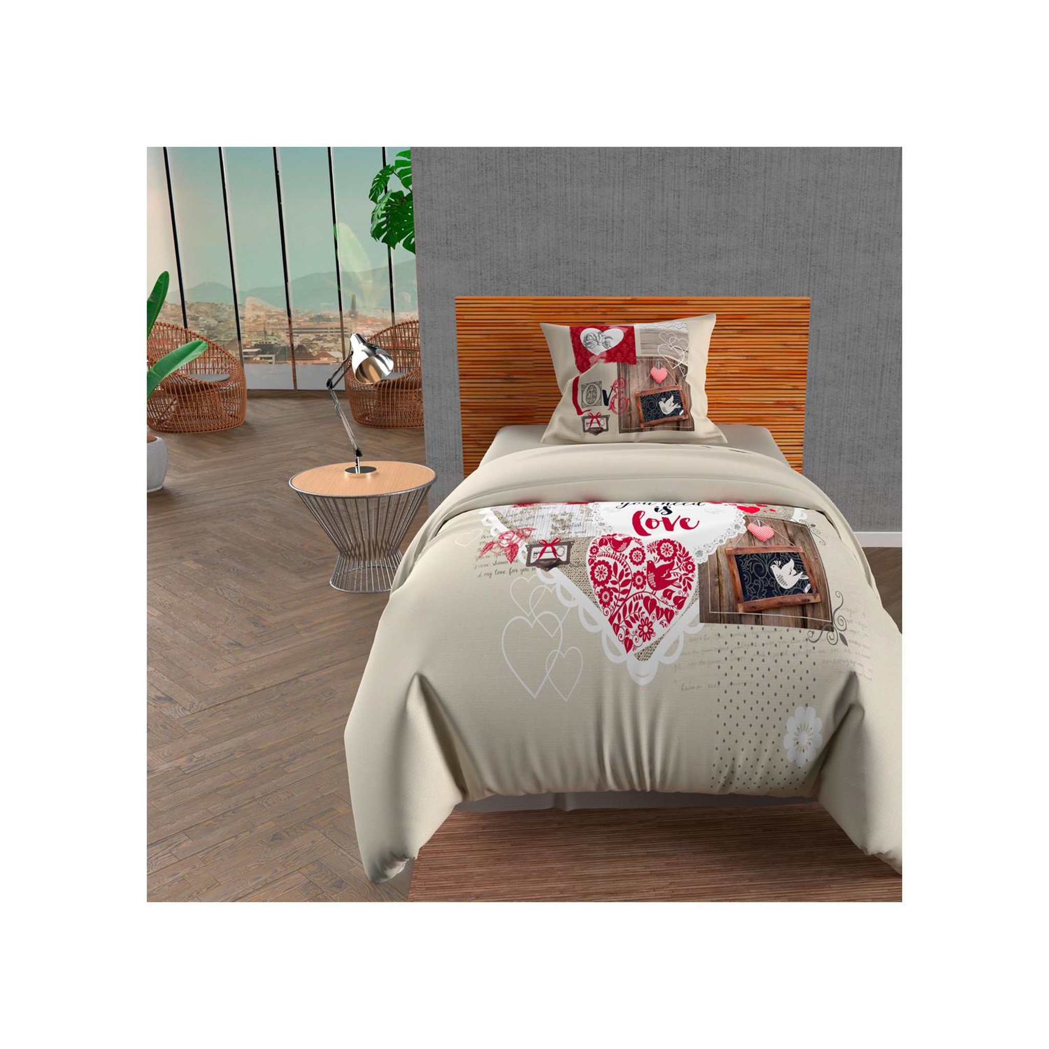 SOLEIL D'OCRE Parure housse de couette coton 57 Fils 140x200 cm WINTER HEART par Soleil d'ocre
