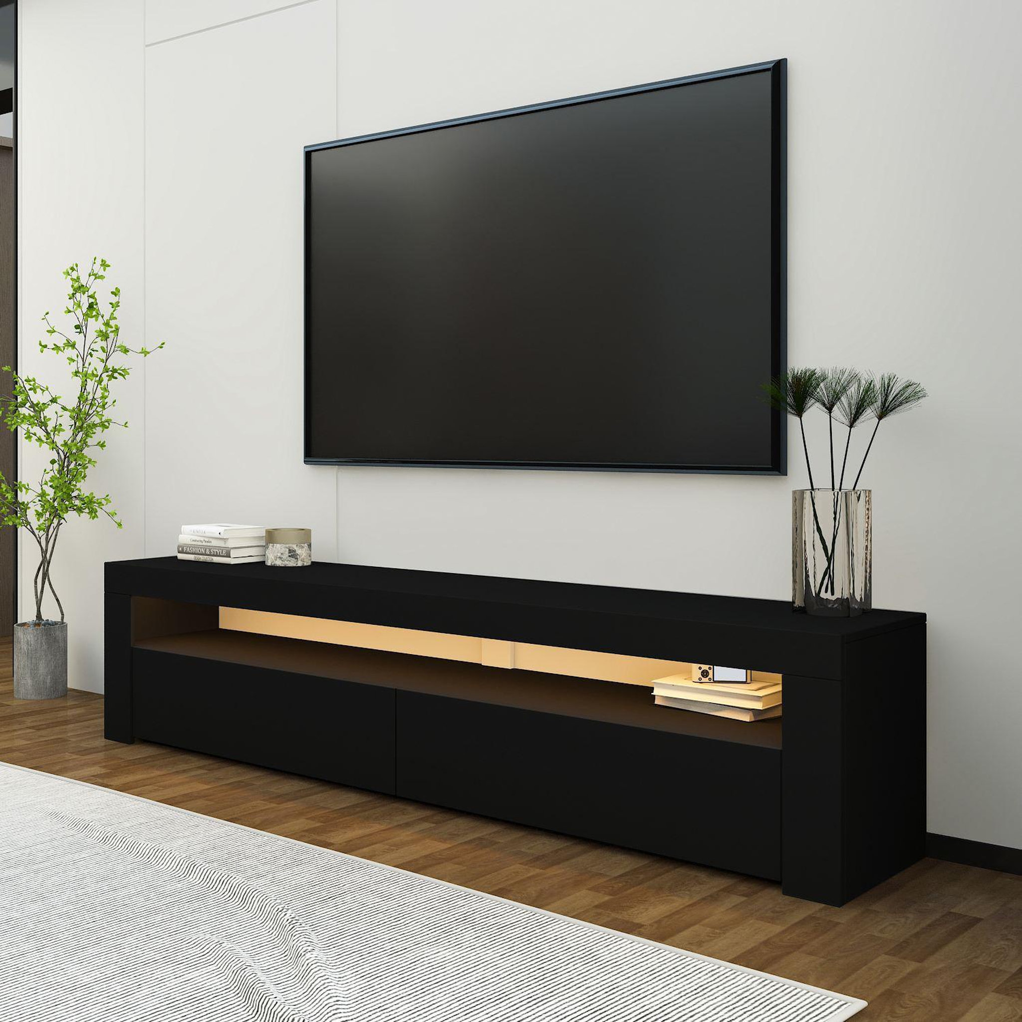 Voir la diapositive 3 : Habitat et Jardin Meuble tv en bois  bati  - 150 x 36 x 46 cm - noir