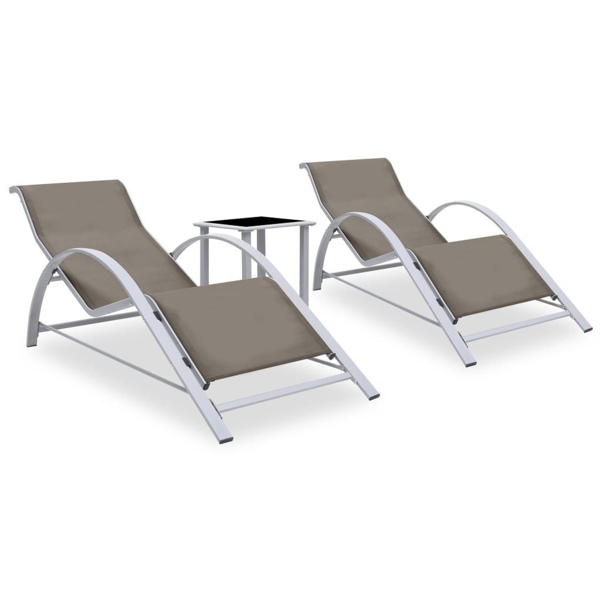 VIDAXL Chaises longues lot de 2 avec table aluminium taupe
