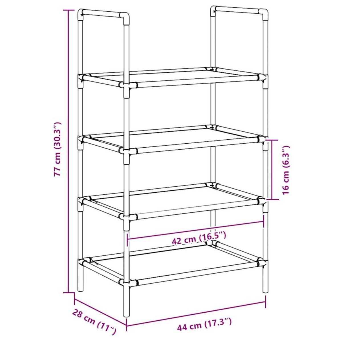 VIDAXL Etagere a chaussures 4 niveaux 44x28x77 cm tissu non-tisse