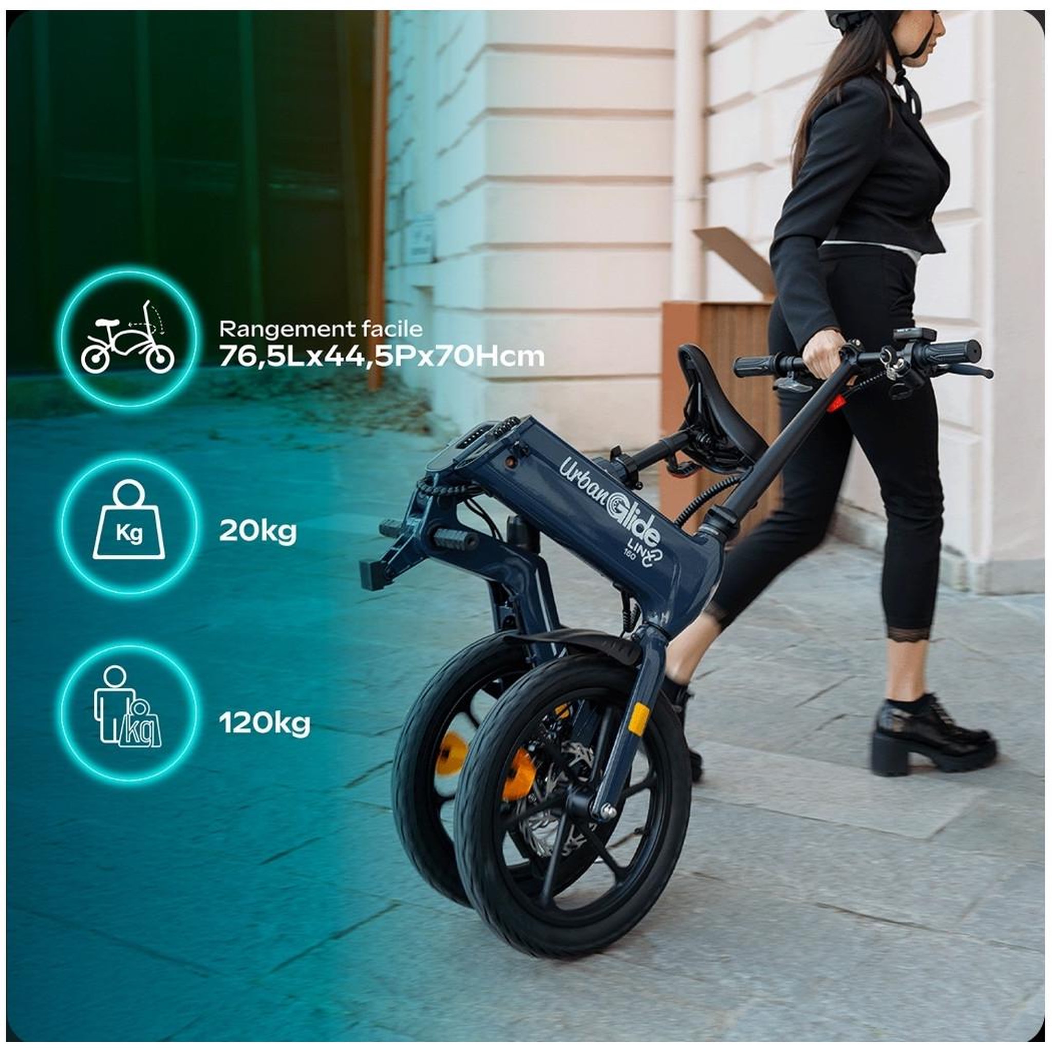 Voir la diapositive 4 : URBANGLIDE Draisienne Électrique Adulte LINX 160 – Moteur 1100W - Autonomie Jusqu'a 40 km - Pneu 16  Gonflable - Batterie 42V/10Ah - Poids 20Kg