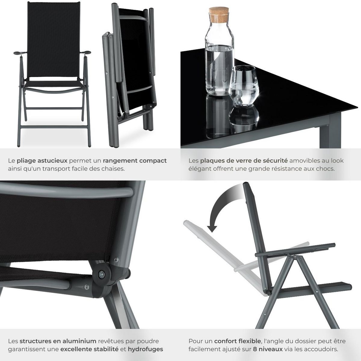 tectake Salon de jardin avec cadre en aluminium pour 8 personnes gris anthracite