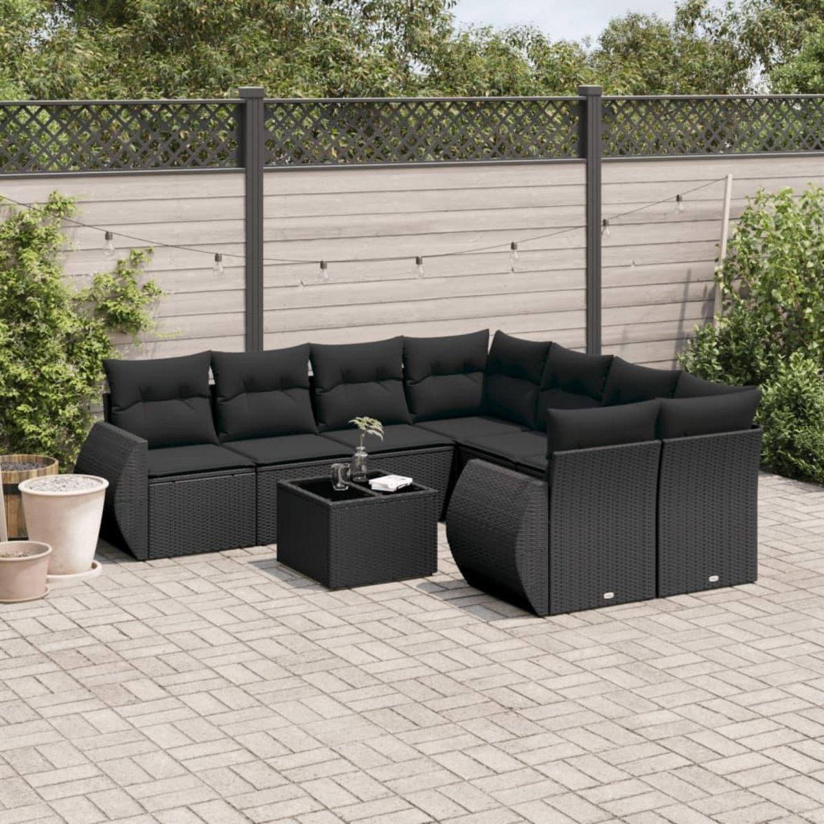 VIDAXL Salon de jardin 9 pcs avec coussins noir resine tressee