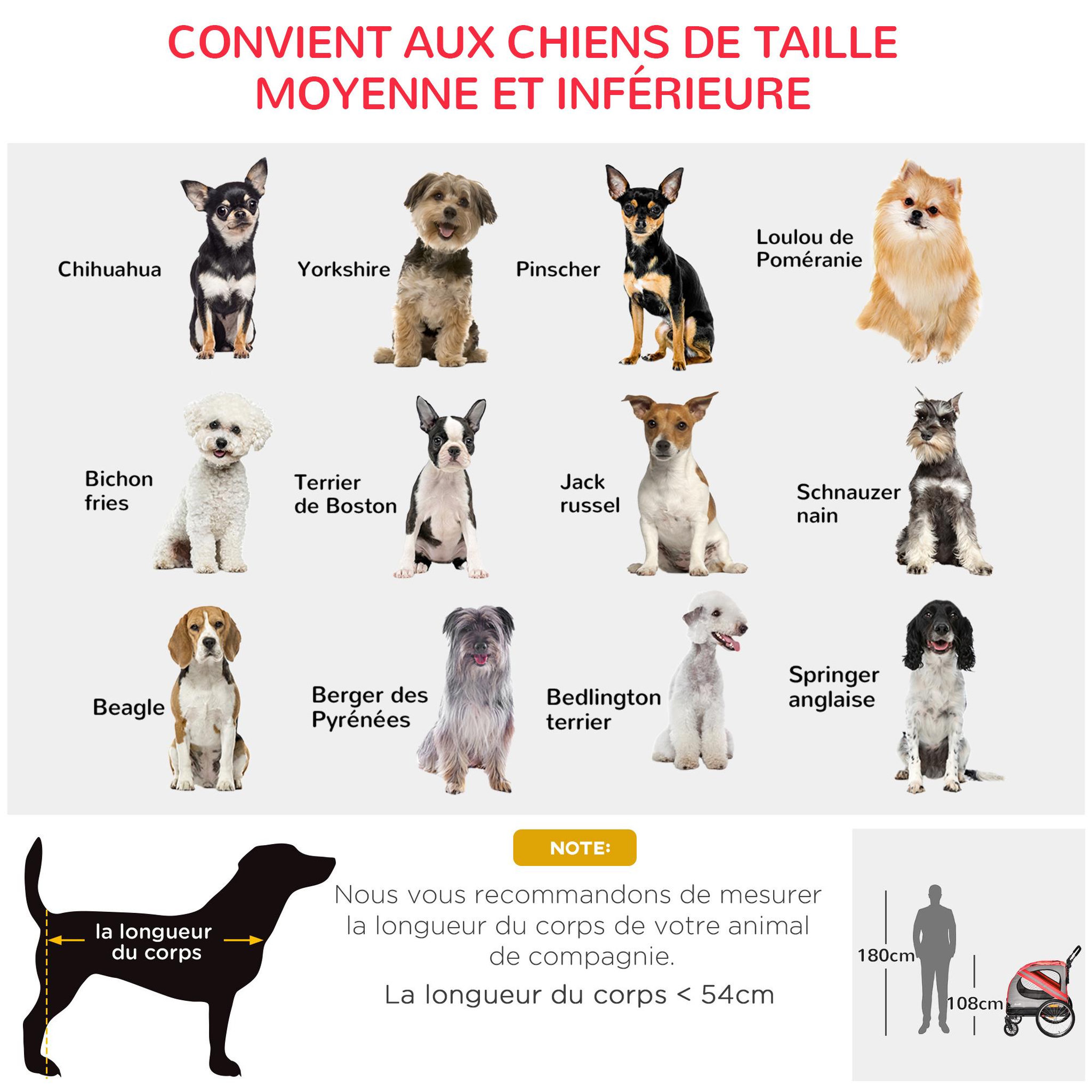 Voir la diapositive 5 : PAWHUT Remorque vélo jogger 2 en 1 pour animaux drapeau roue avant pivotante réflecteurs rouge gris