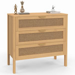 ID MARKET Commode 3 tiroirs EDHEN 80 cm cannage coloris bois