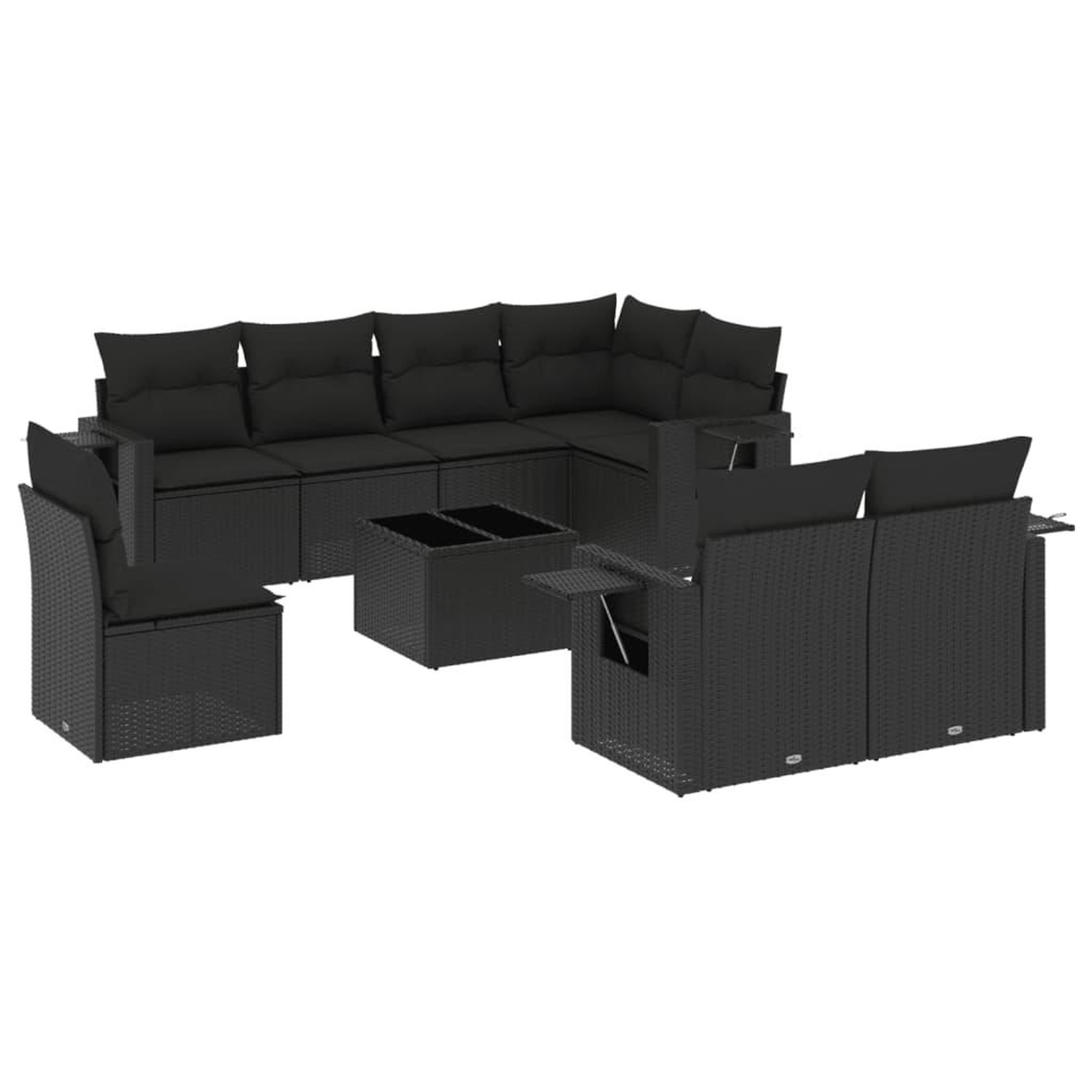 Voir la diapositive 2 : VIDAXL Salon de jardin 9 pcs avec coussins noir resine tressee