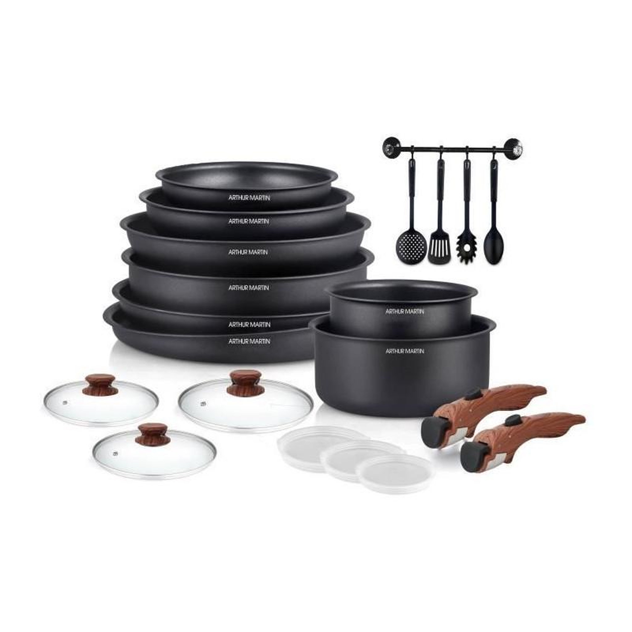 Arthur Martin Batterie de cuisine - Tous feux dont induction - Arthur Martin - AM0530 - Aluminium - Anti-adhésif - 20 pieces - Poignée amovi