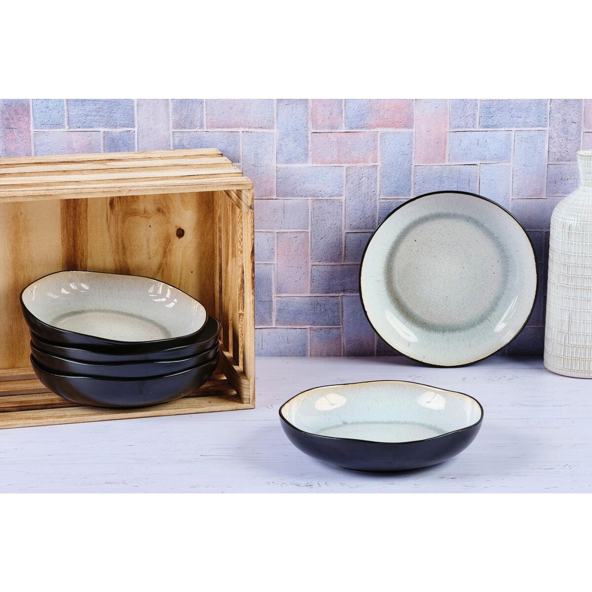 BJORN Assiette creuse IRIS Ø22,5cm - 6 pièces - Blanc ivoire