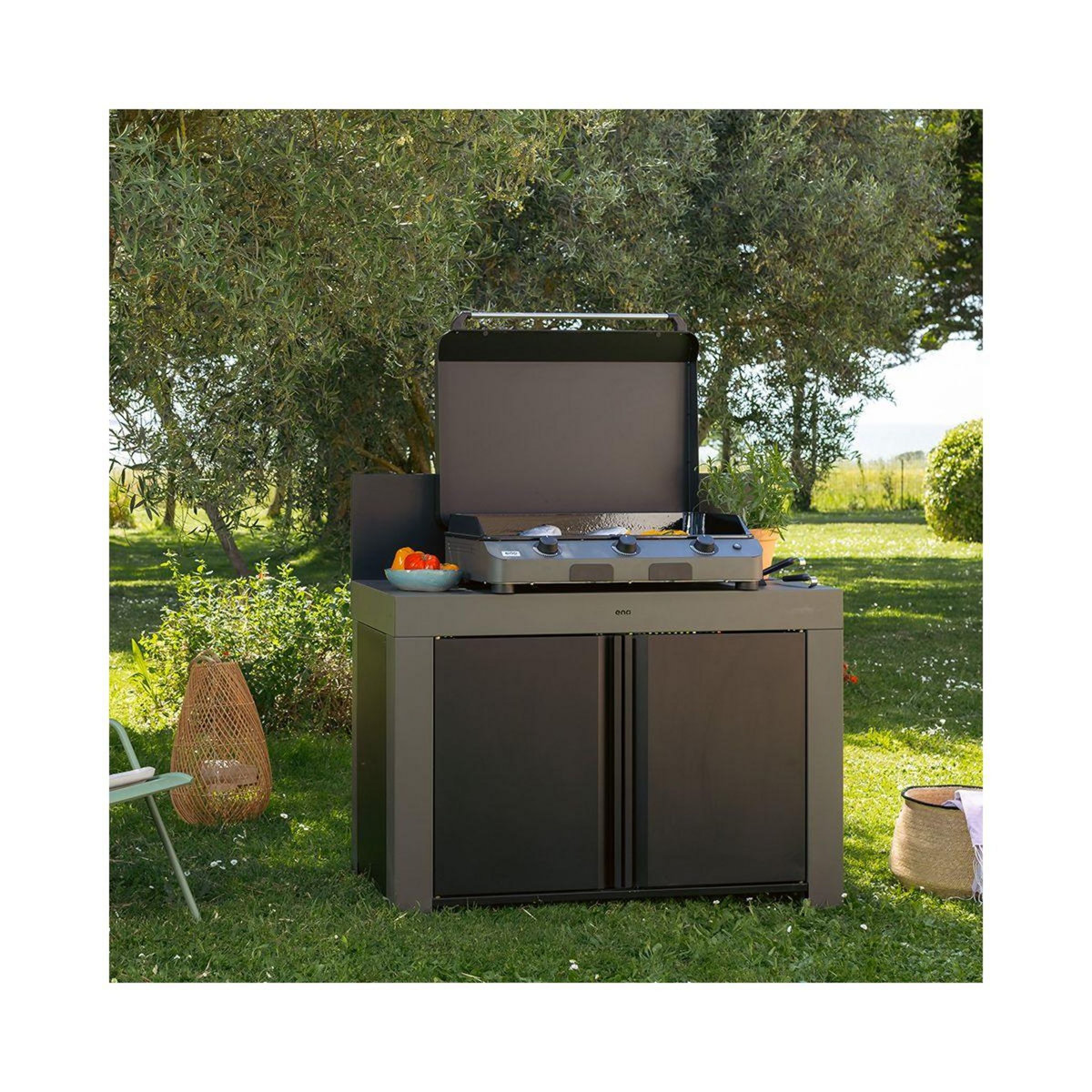 Eno Plancha gaz FUSION 75 Gris cargo 3 brûleurs à poser, 74x40 cm