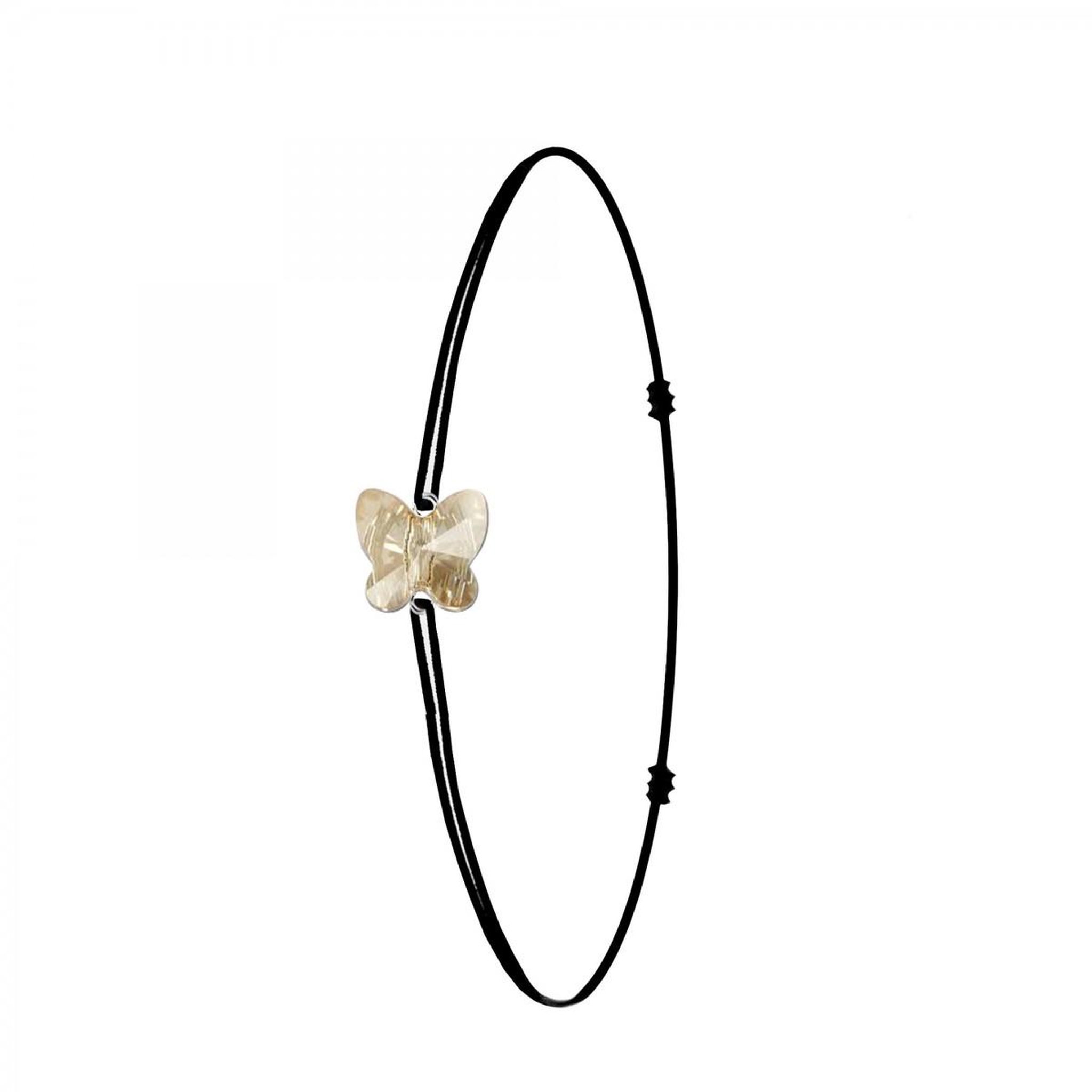 SC CRYSTAL Bracelet noir et papillon SC Crystal orné de Cristaux scintillants