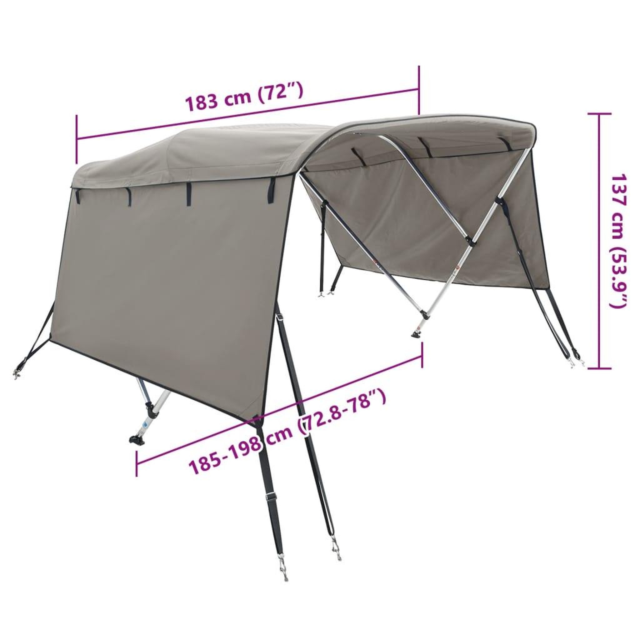 Voir la diapositive 6 : VIDAXL Toit bimini a 3 arceaux parois laterales 183x(185-198)x137 cm