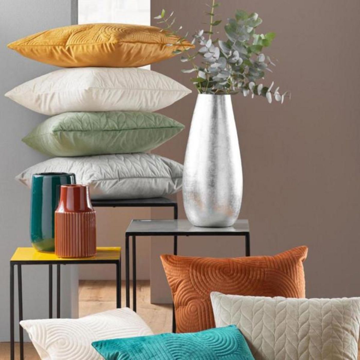 Paris Prix Housse de Coussin en Velours  Daisy  40x40cm Sauge