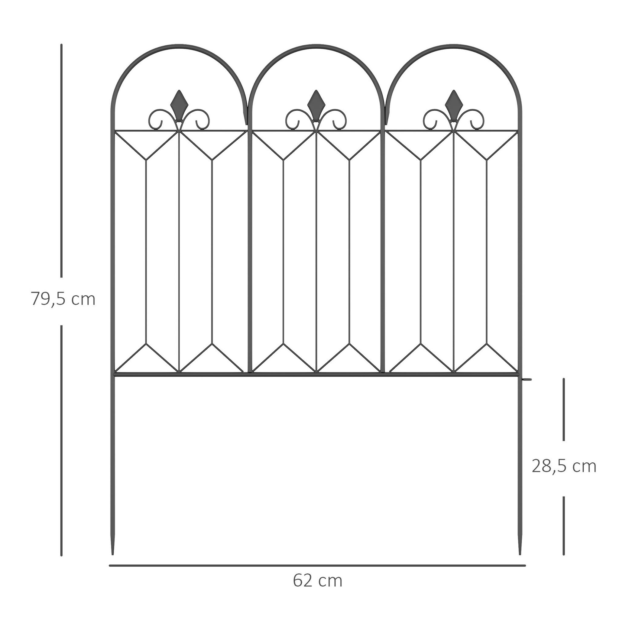 Voir la diapositive 3 : OUTSUNNY Lot de 5 clôtures de jardin décoratives en métal avec ornements - dim. totales 305L x 79,5H cm - noir