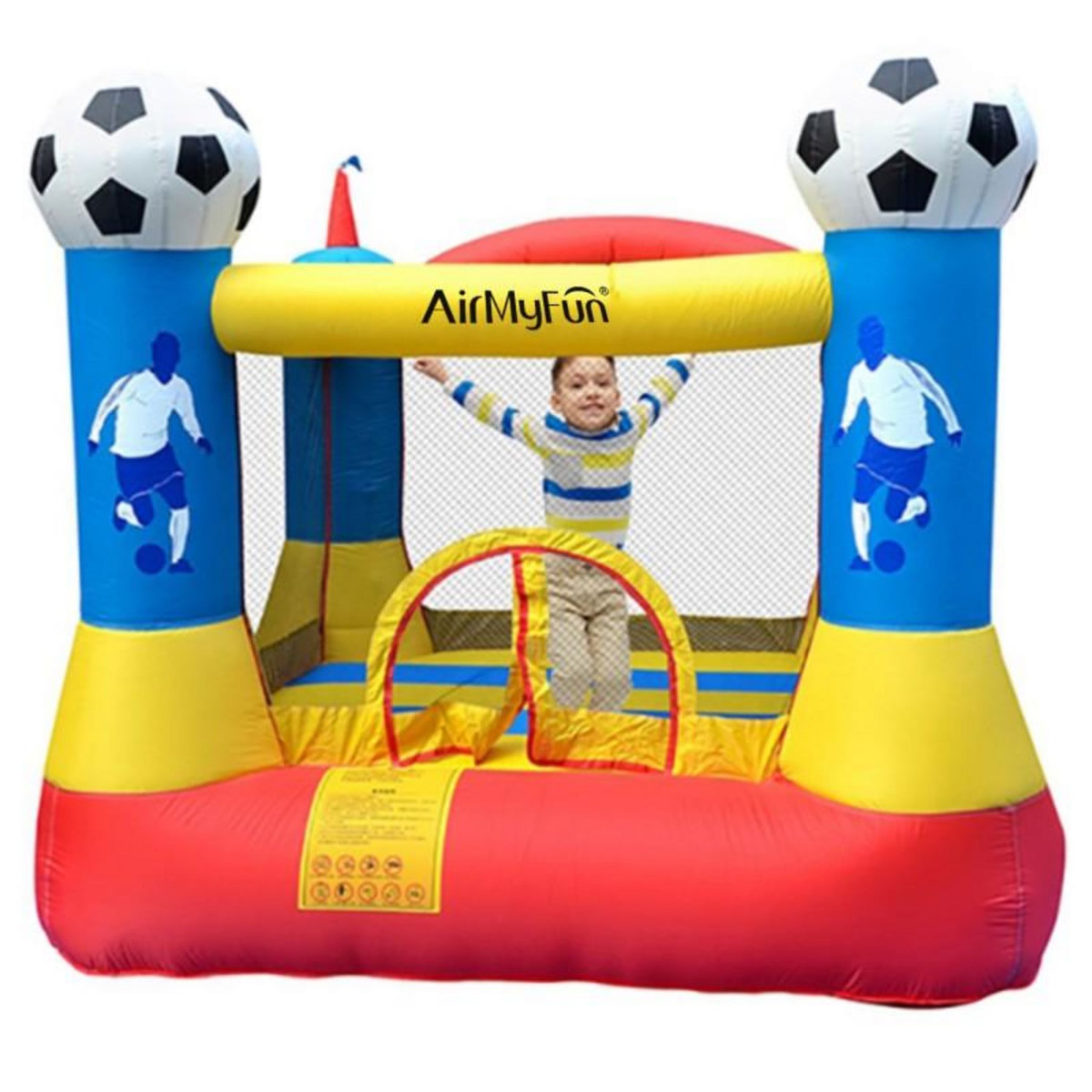 AIRMYFUN Château gonflable 2,25m : aire de jeux rebondissante - souffleur et sac de rangement inclus - Football Aréna Castle