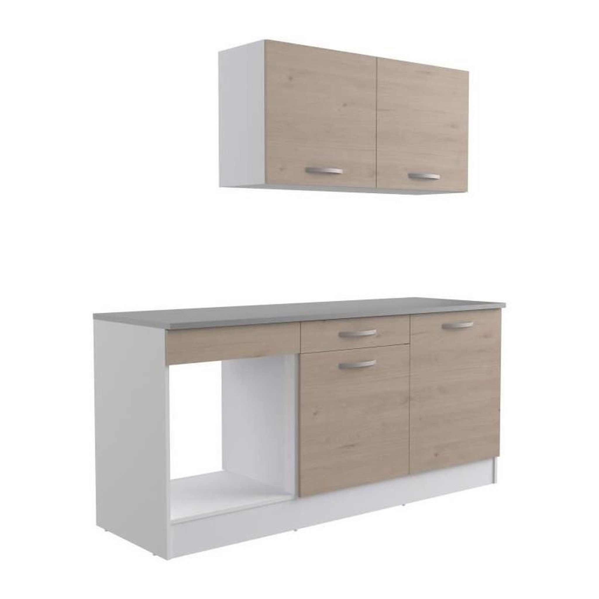 Voir la diapositive 2 : EKIPA Cuisine complete OSLO - L 180cm - Chene - Plan de travail inclus