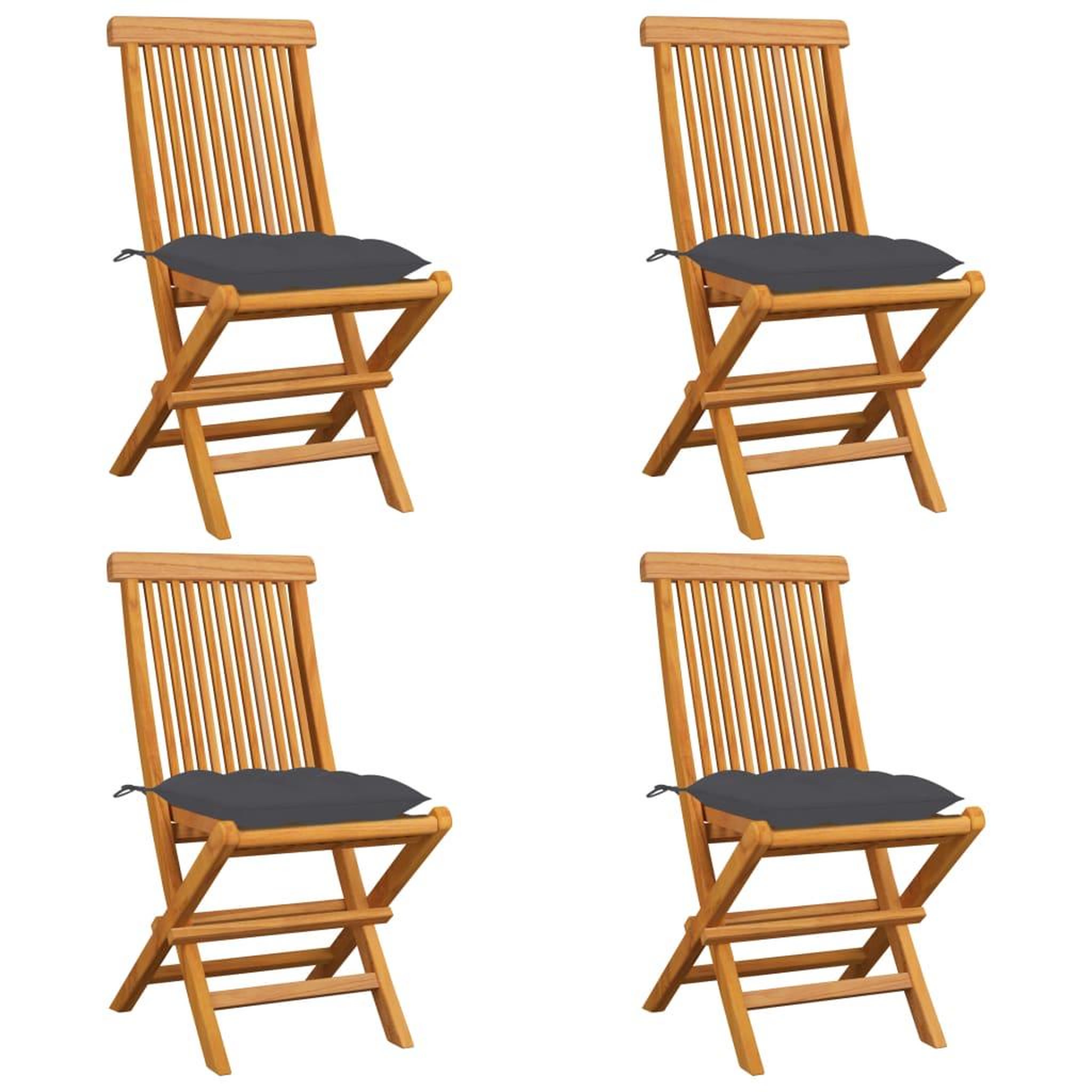 Voir la diapositive 1 : VIDAXL Chaises de jardin et coussins anthracite lot de 4 Bois de teck